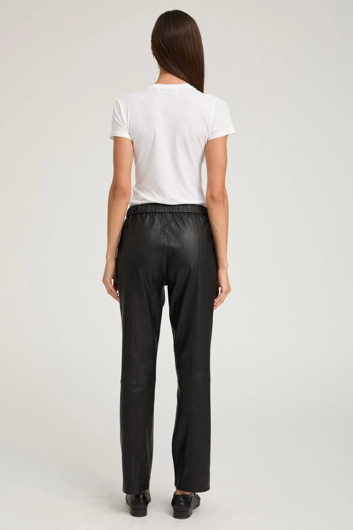 Black Leather Sophia Pintuck Joggers sold by SPRWMN product image thumbnail 3