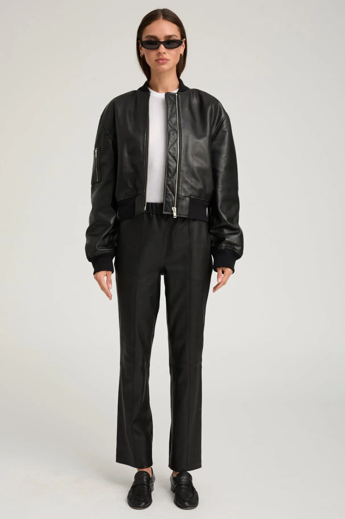 Black Leather Sophia Pintuck Joggers sold by SPRWMN product image thumbnail 5