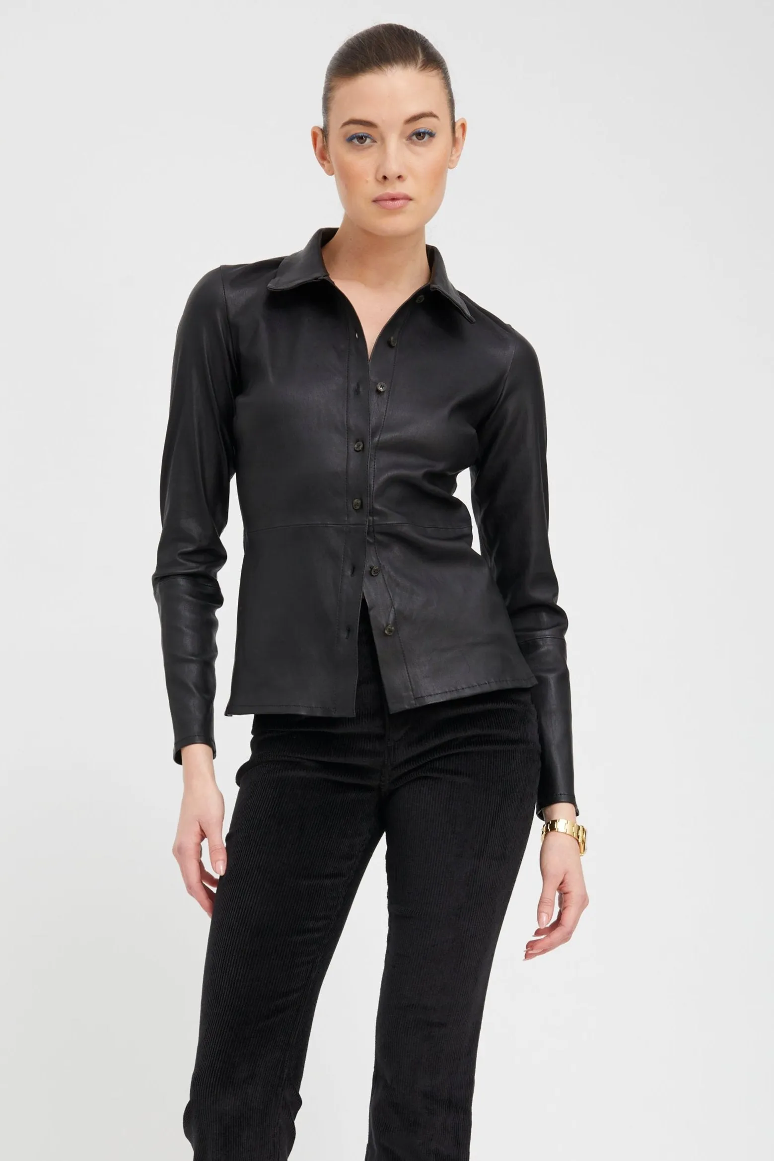 Black Leather Fitted Button Down sold by SPRWMN