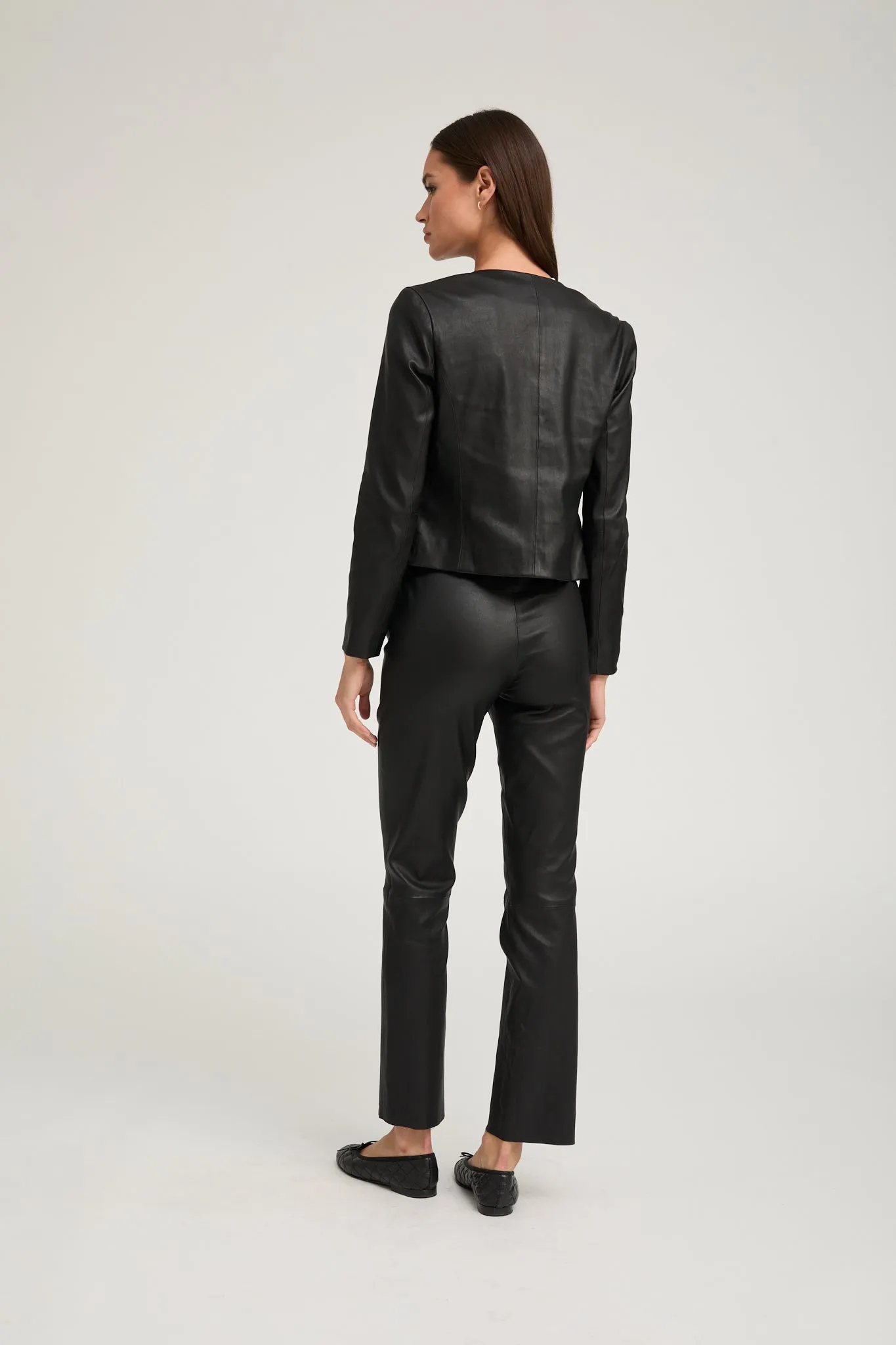 Black Leather Shrunken Jacket sold by SPRWMN product image thumbnail 4