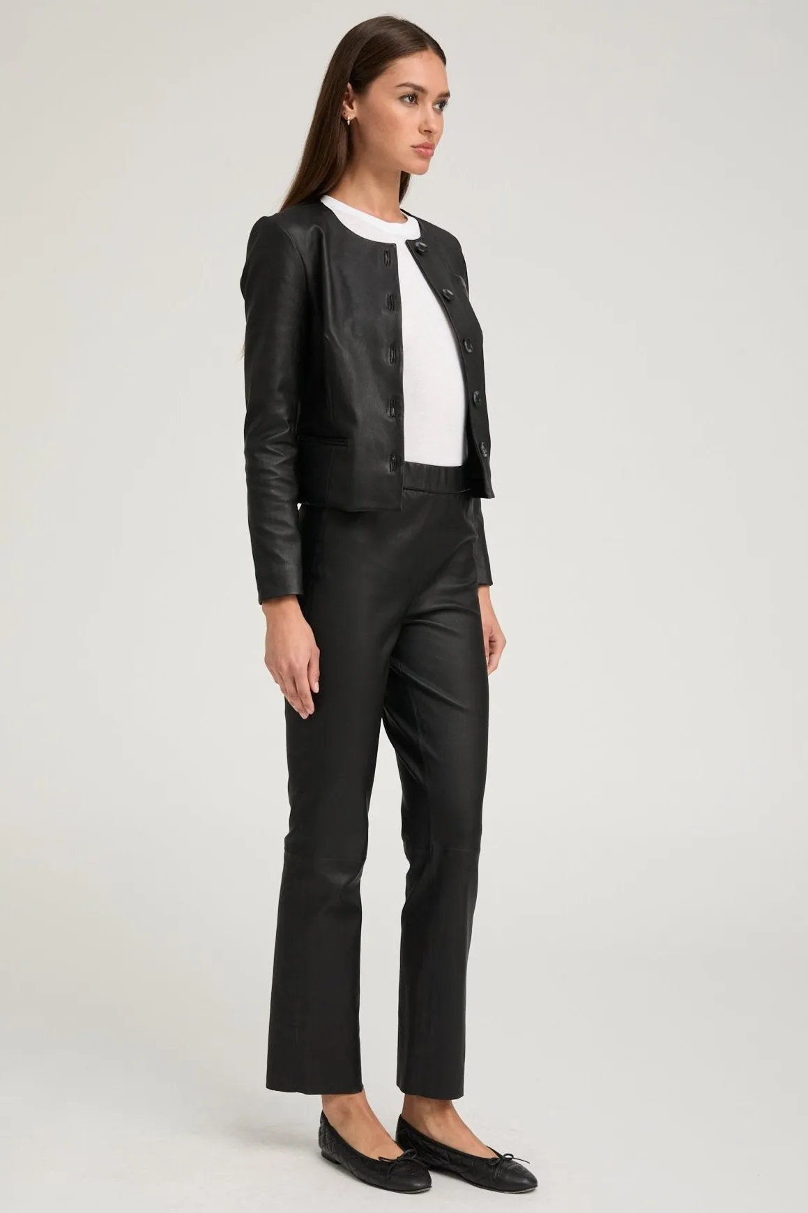 Black Leather Shrunken Jacket sold by SPRWMN product image thumbnail 2