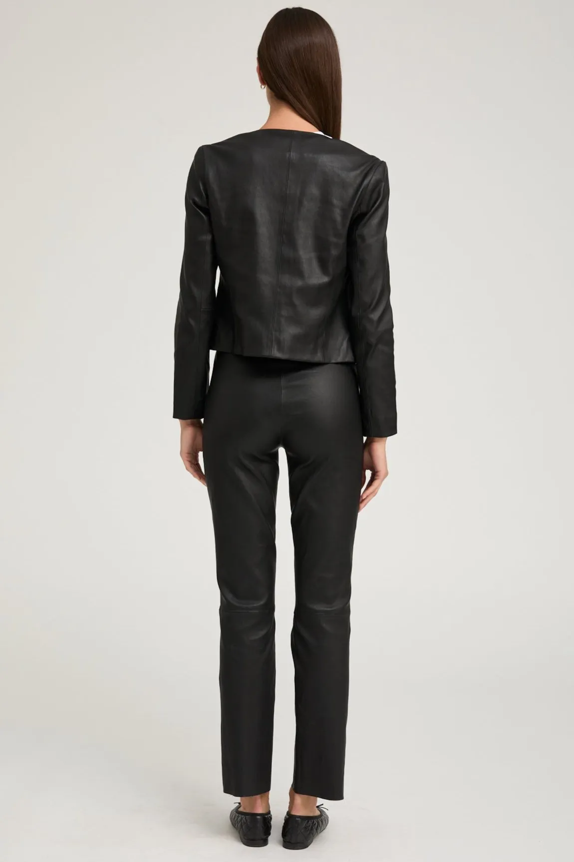 Black Leather Shrunken Jacket sold by SPRWMN product image thumbnail 3