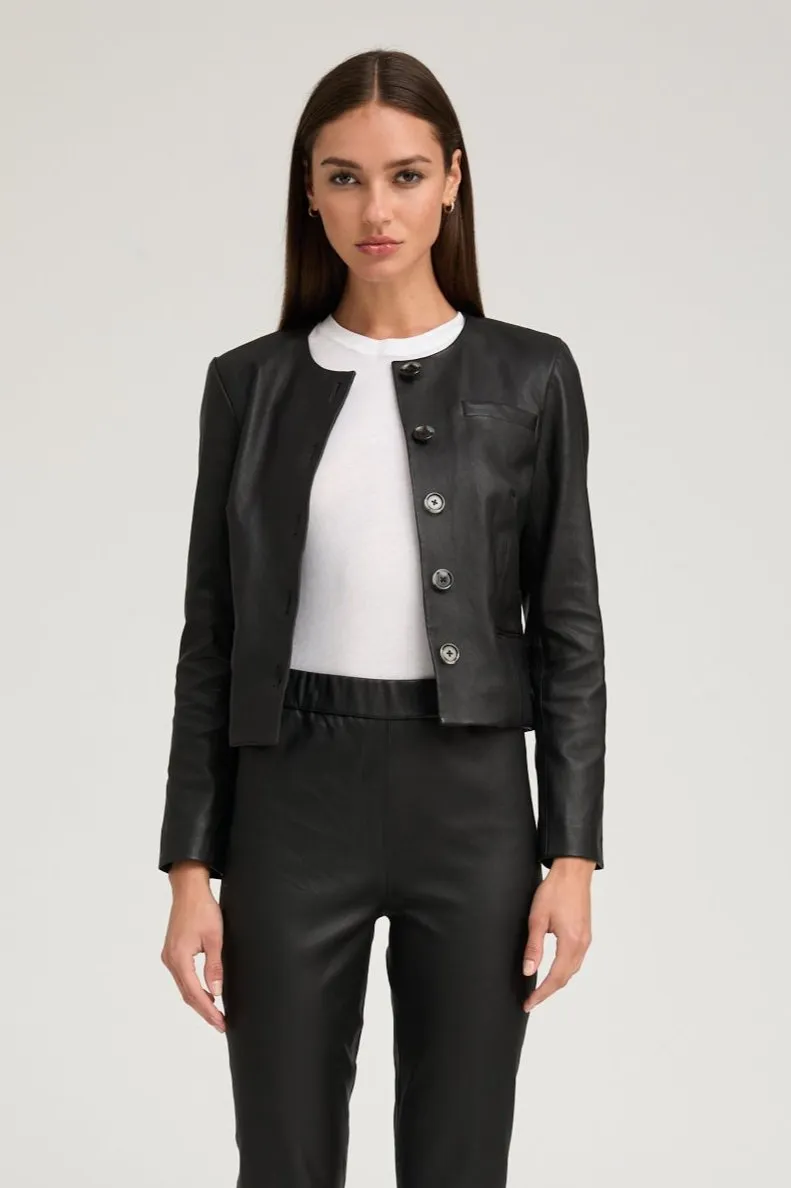 Black Leather Shrunken Jacket sold by SPRWMN