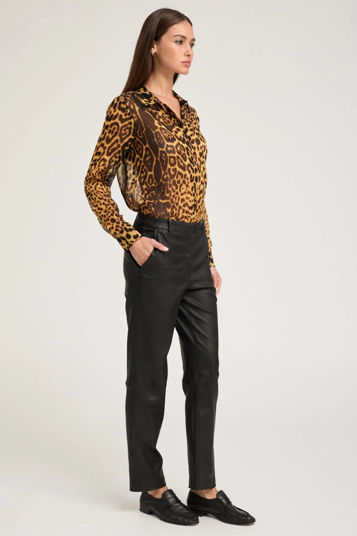 Black Leather Sophia Cigarette Trousers sold by SPRWMN product image thumbnail 2