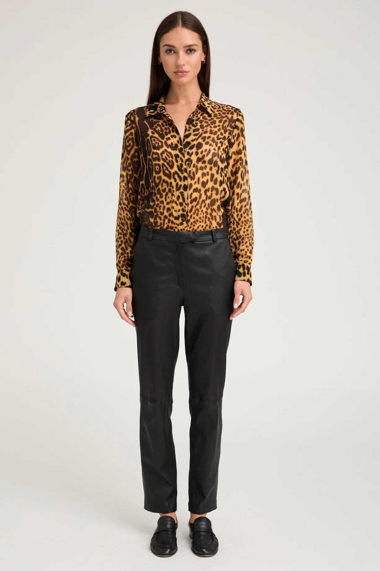 Black Leather Sophia Cigarette Trousers sold by SPRWMN