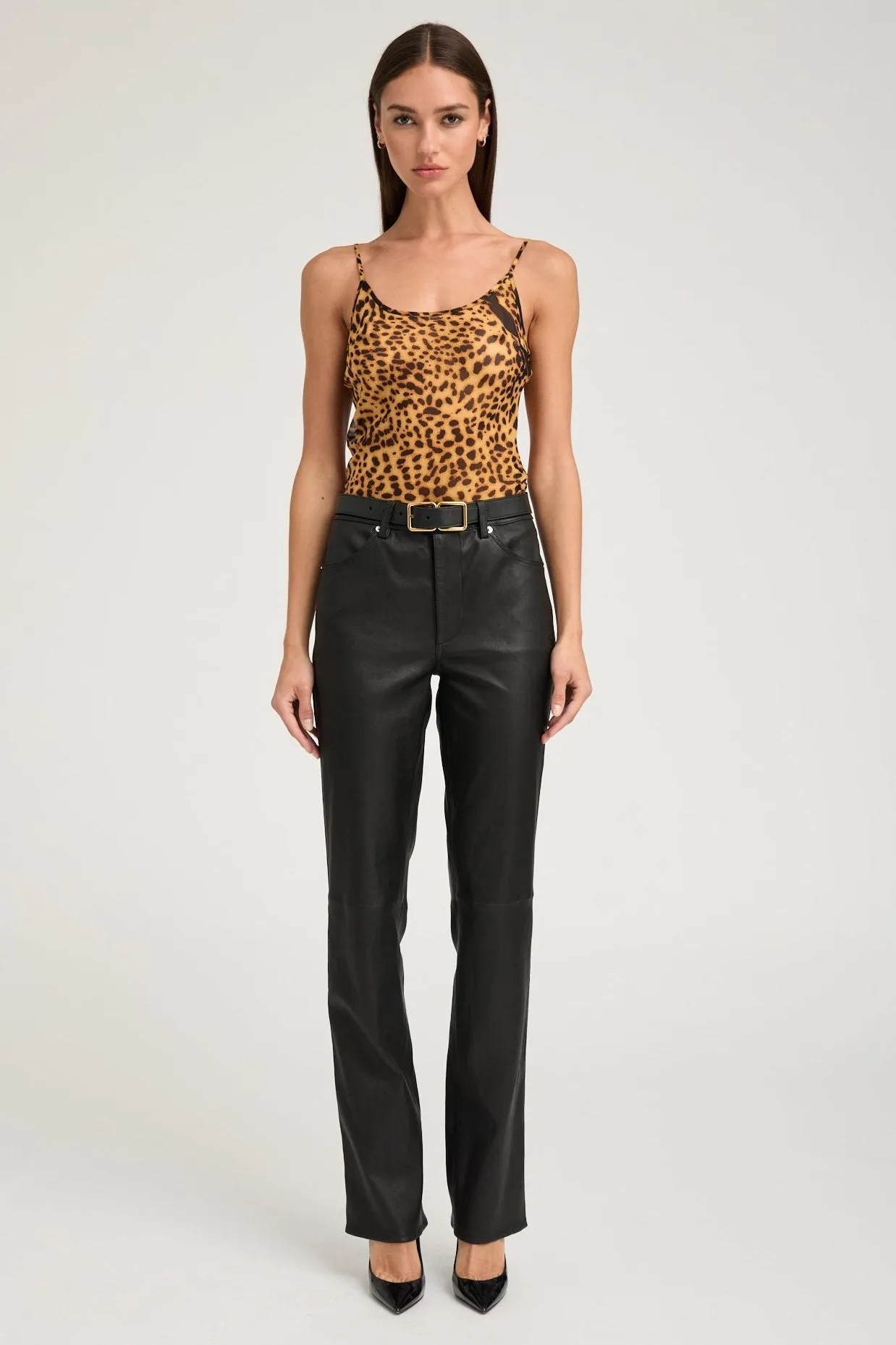 Black Leather 5 Pocket Ankle Slim Straight sold by SPRWMN