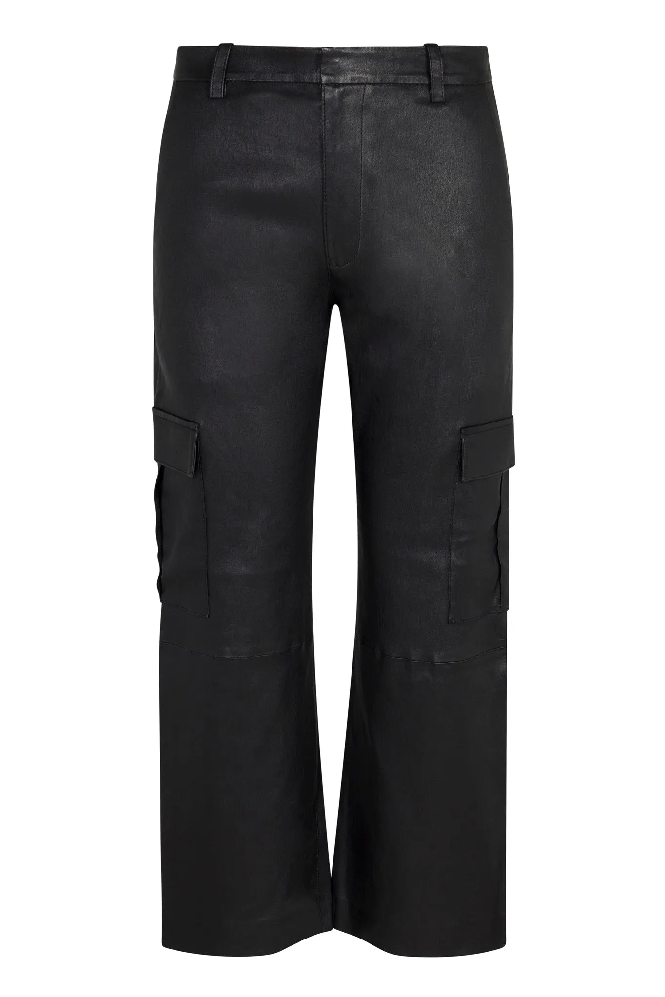 Black Leather Cropped Cargo Trousers sold by SPRWMN product image thumbnail 2