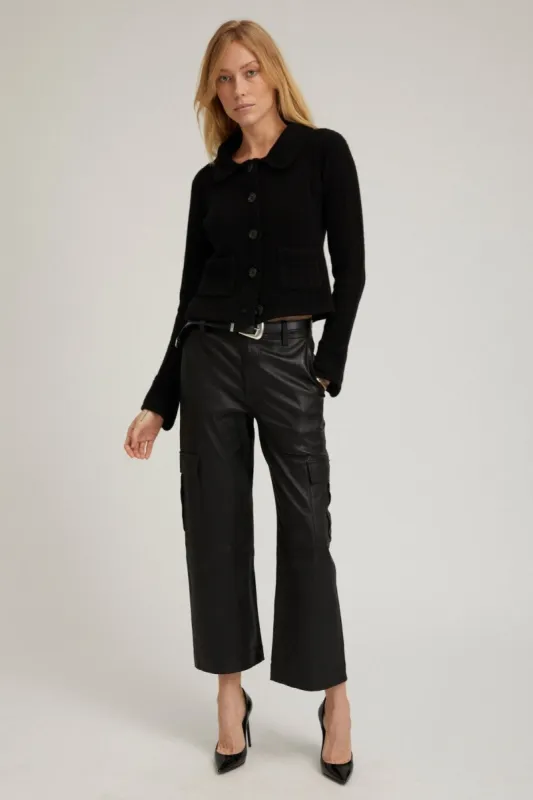 Black Leather Cropped Cargo Trousers sold by SPRWMN