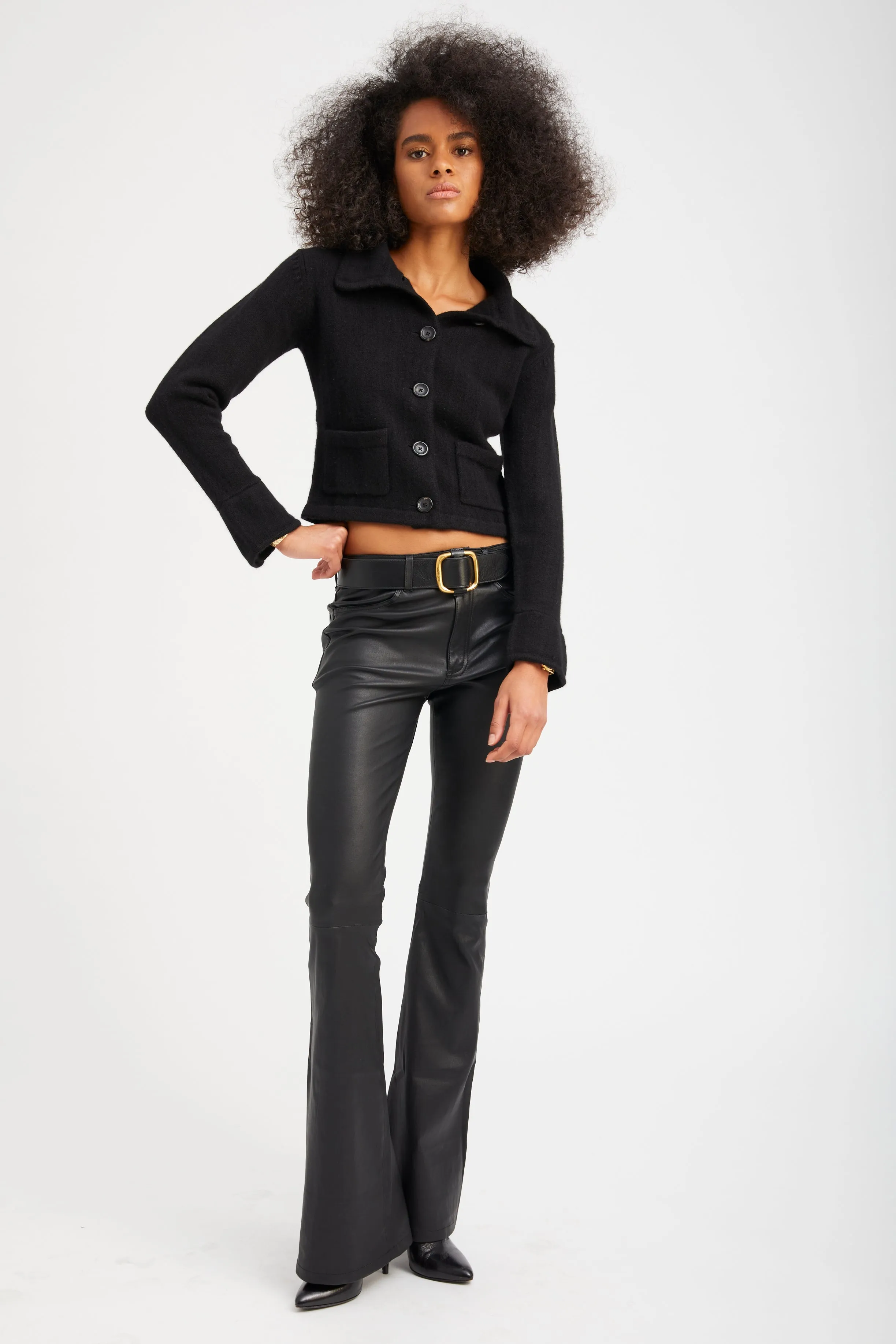 Black Leather 5 Pocket Micro Flare sold by SPRWMN product image thumbnail 2