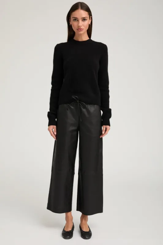 Black Leather Cropped Baggy Pants sold by SPRWMN