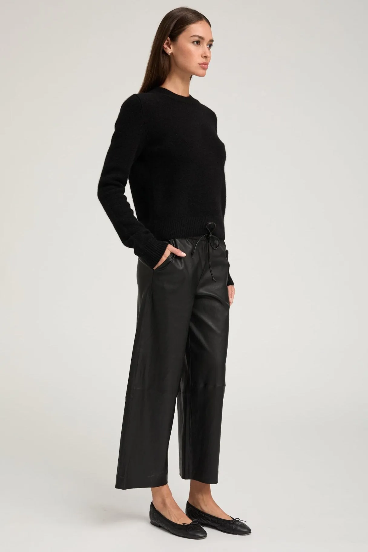 Black Leather Cropped Baggy Pants sold by SPRWMN product image thumbnail 2