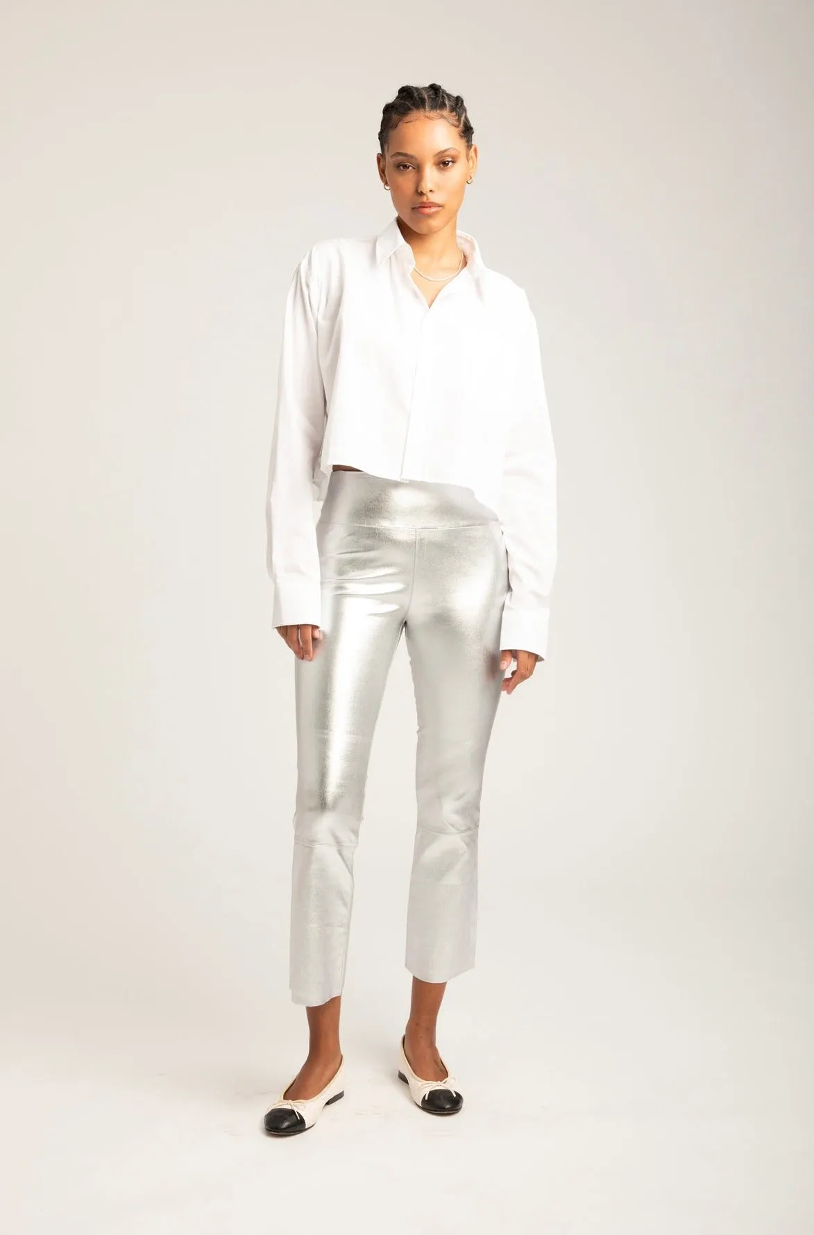 Metallic Silver Leather Crop Flare sold by SPRWMN product image thumbnail 2