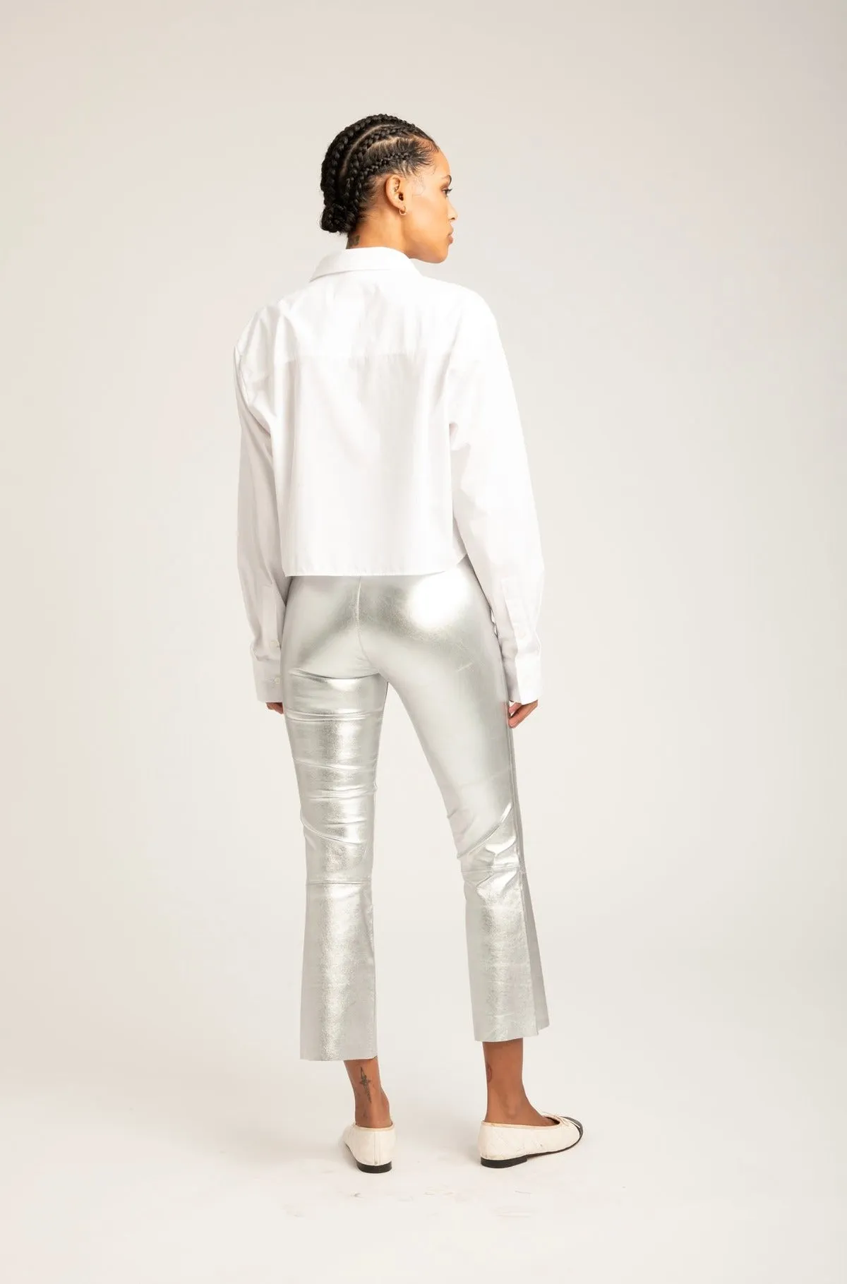 Metallic Silver Leather Crop Flare sold by SPRWMN product image thumbnail 5
