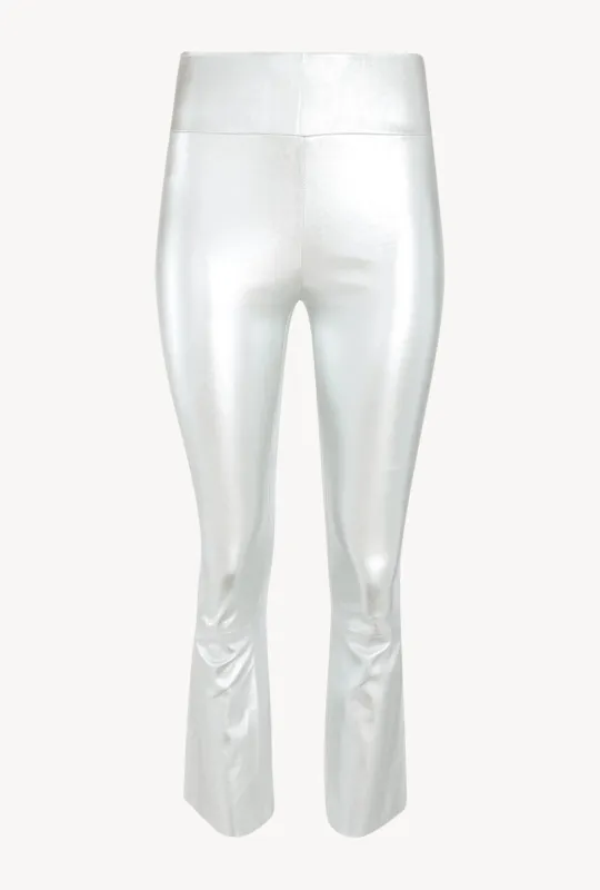 Metallic Silver Leather Crop Flare made by SPRWMN
