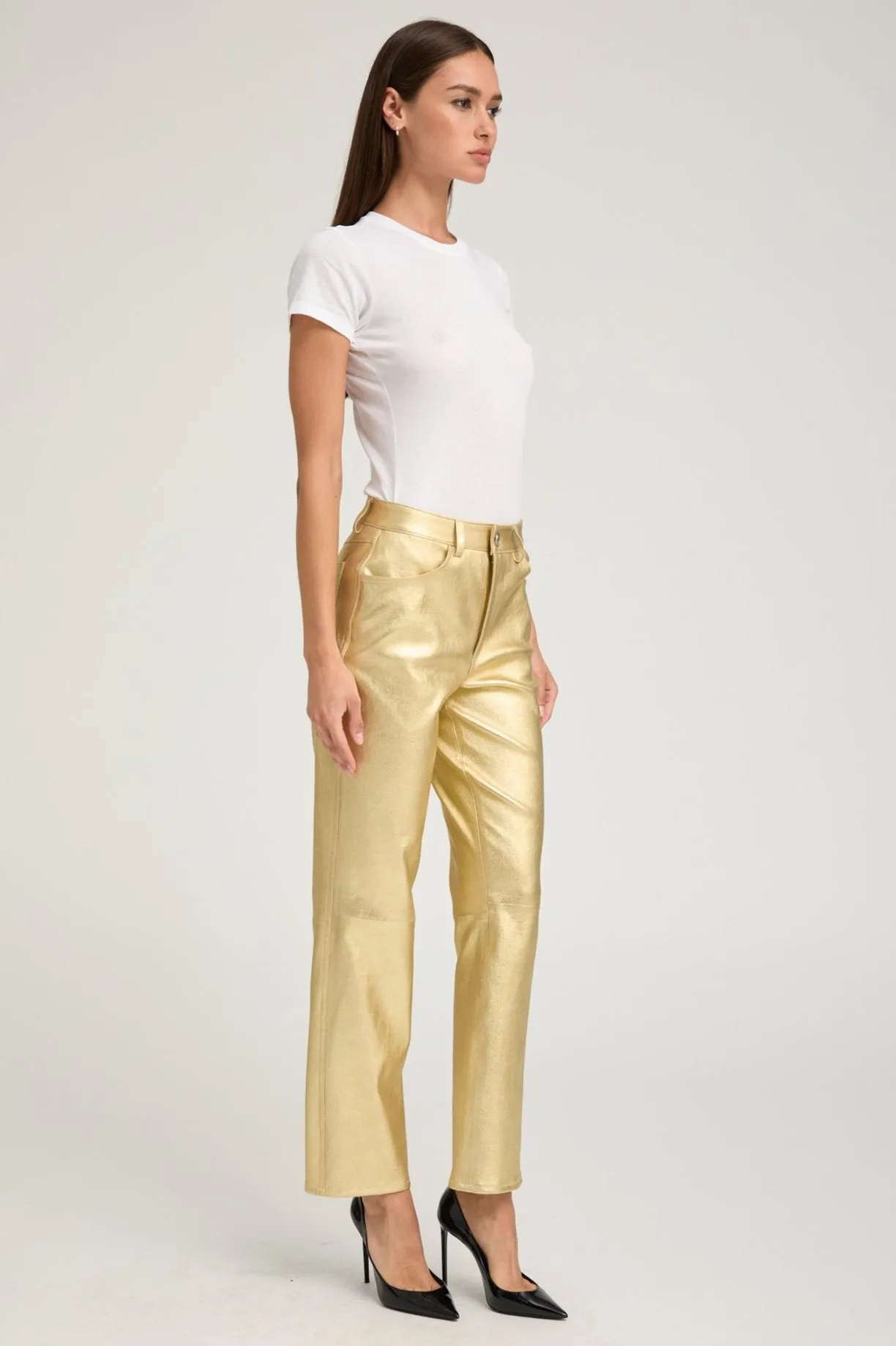 Metallic Gold Leather 5 Pocket Ankle Slim Straight sold by SPRWMN product image thumbnail 2