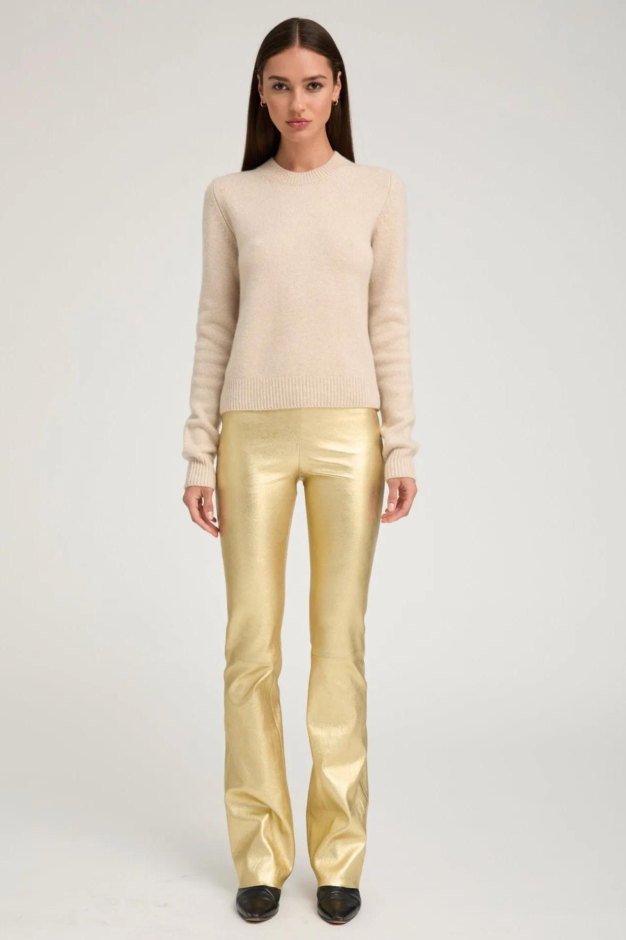 Metallic Gold Leather Micro Flare sold by SPRWMN