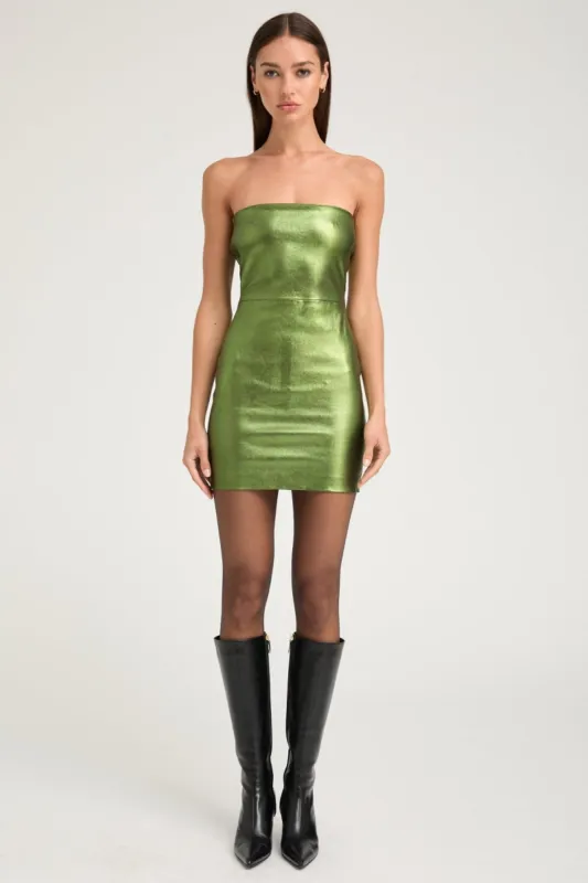 Metallic Green Leather Mini Tube Dress sold by SPRWMN