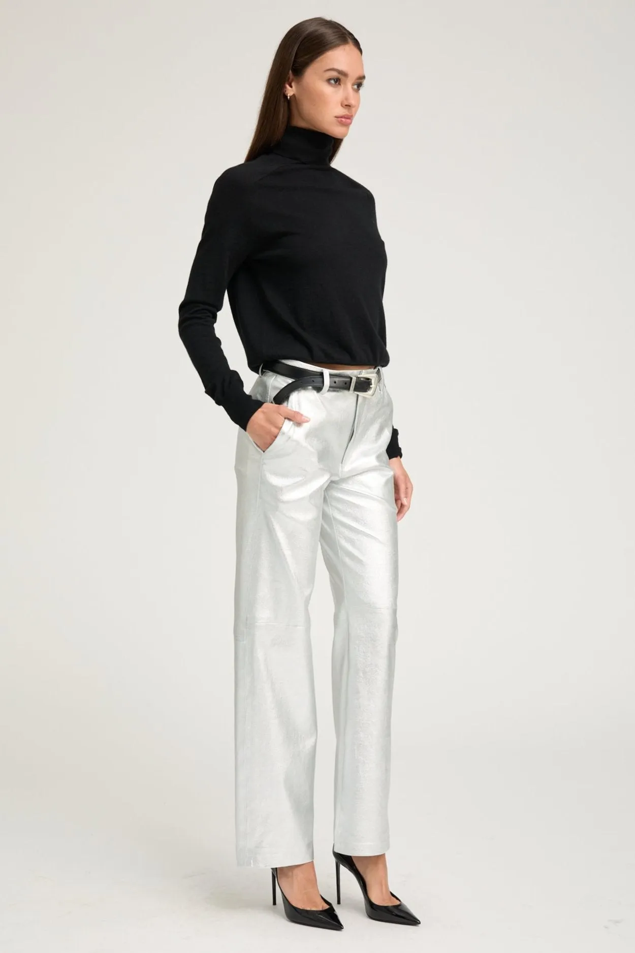 Metallic Silver Leather Classic Trousers sold by SPRWMN product image thumbnail 2