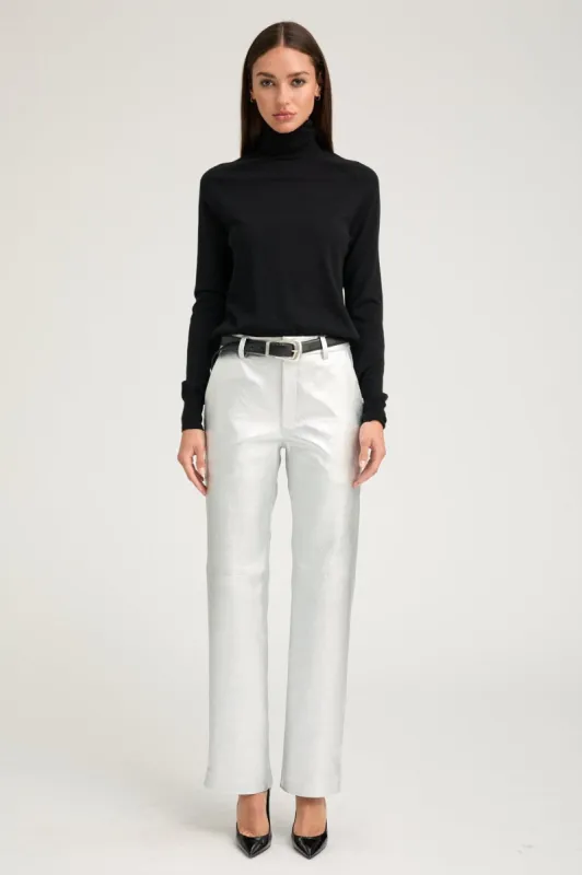 Metallic Silver Leather Classic Trousers sold by SPRWMN