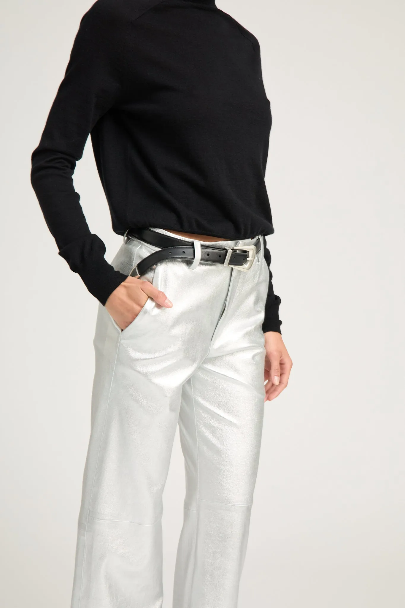 Metallic Silver Leather Classic Trousers sold by SPRWMN product image thumbnail 4