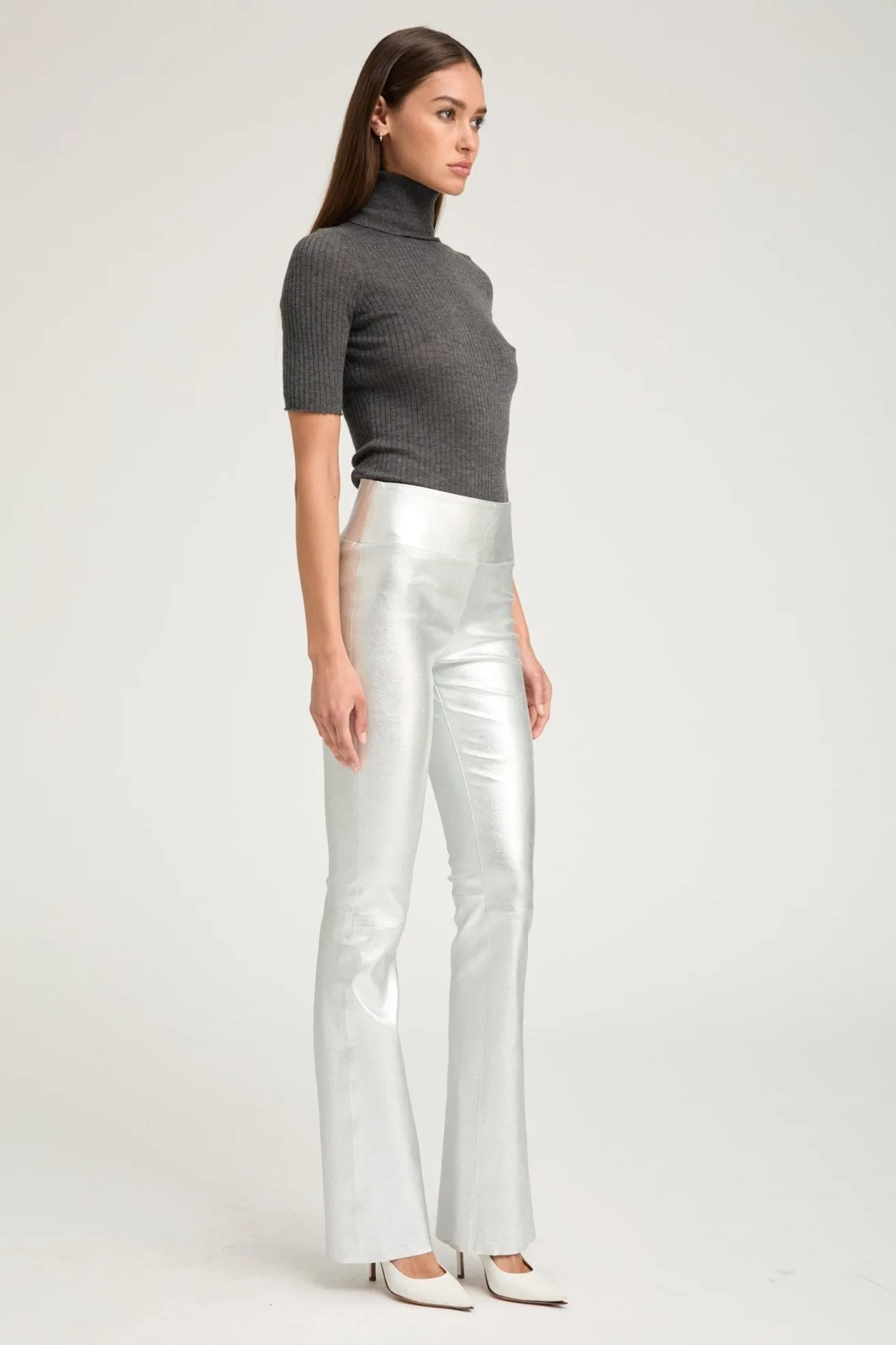 Metallic Silver Leather Micro Flare sold by SPRWMN product image thumbnail 2