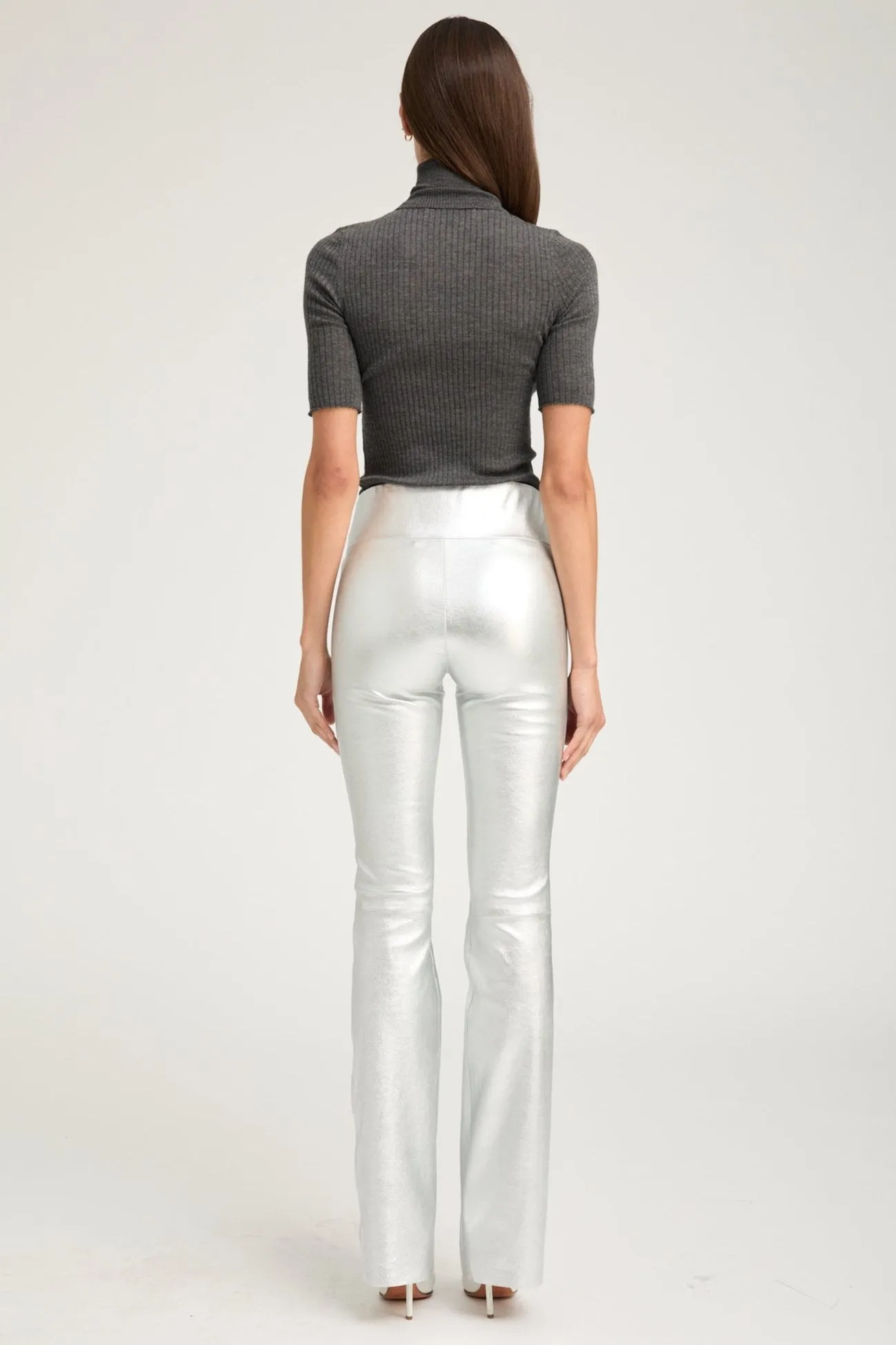 Metallic Silver Leather Micro Flare sold by SPRWMN product image thumbnail 3