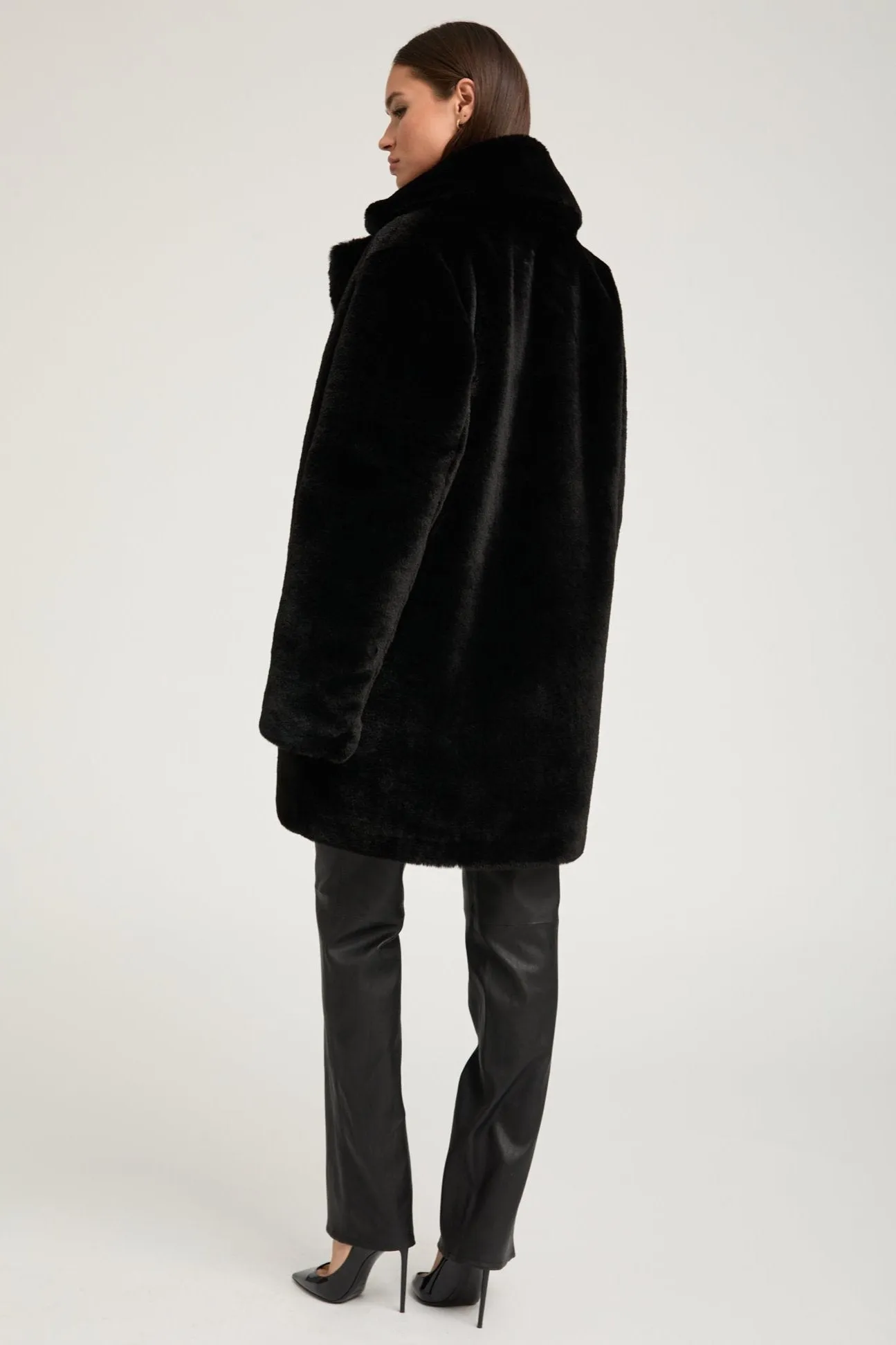Black Faux Fur Short Classic Coat sold by SPRWMN product image thumbnail 4