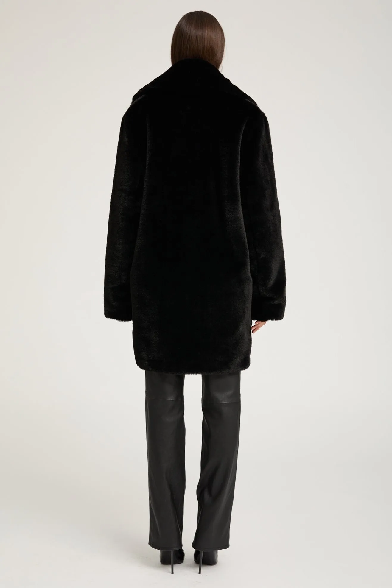 Black Faux Fur Short Classic Coat sold by SPRWMN product image thumbnail 3