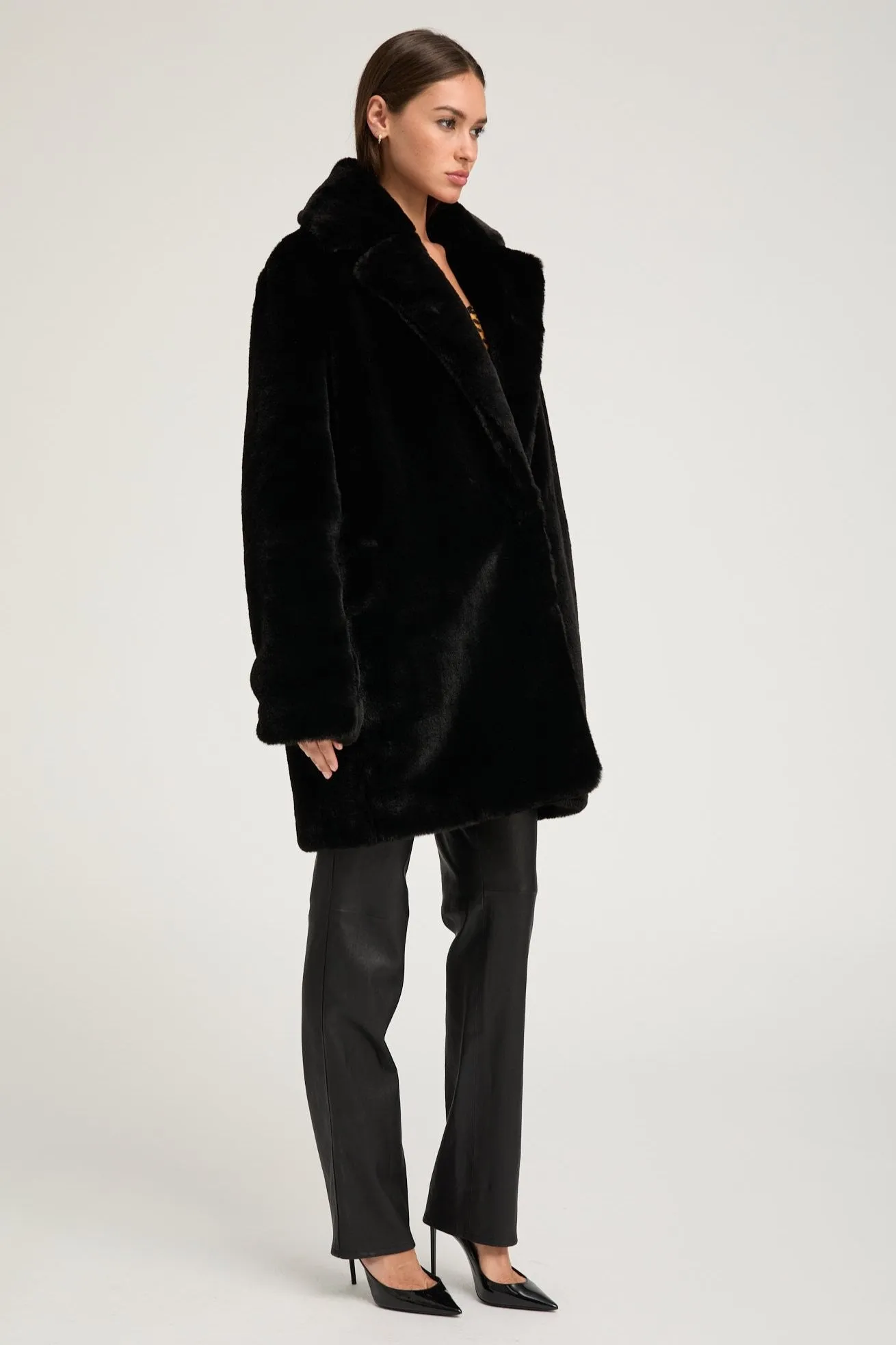 Black Faux Fur Short Classic Coat sold by SPRWMN product image thumbnail 2