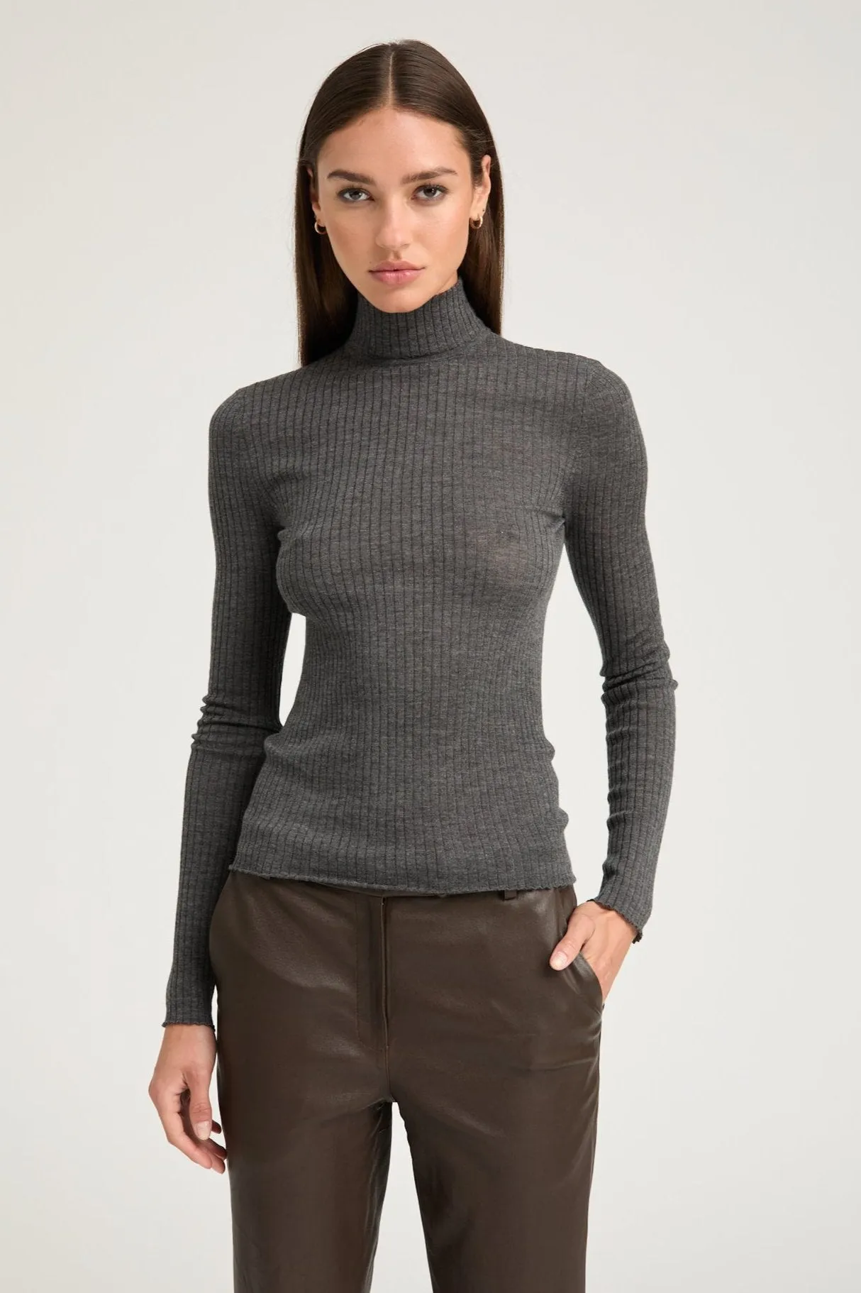 Charcoal Cashmere Mock Neck sold by SPRWMN