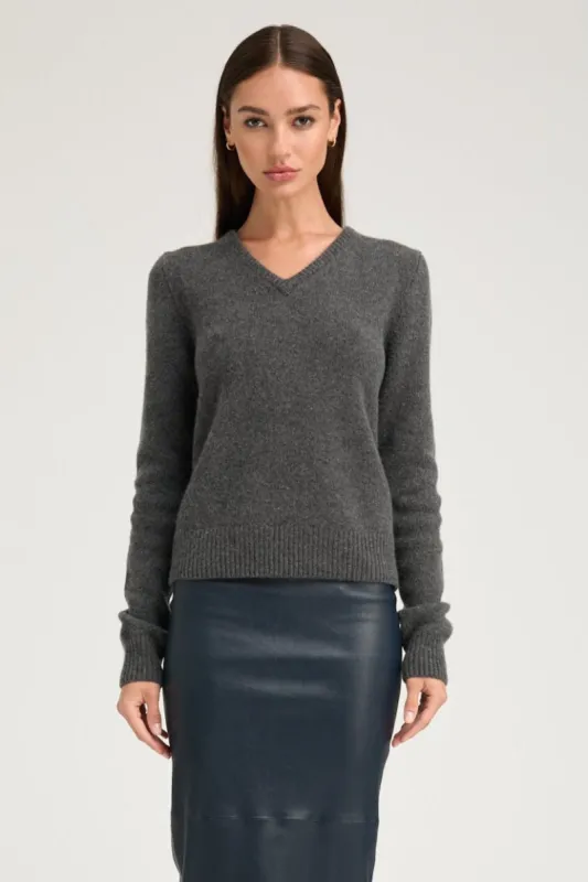 Charcoal Cashmere Heavy V-Neck Sweater sold by SPRWMN