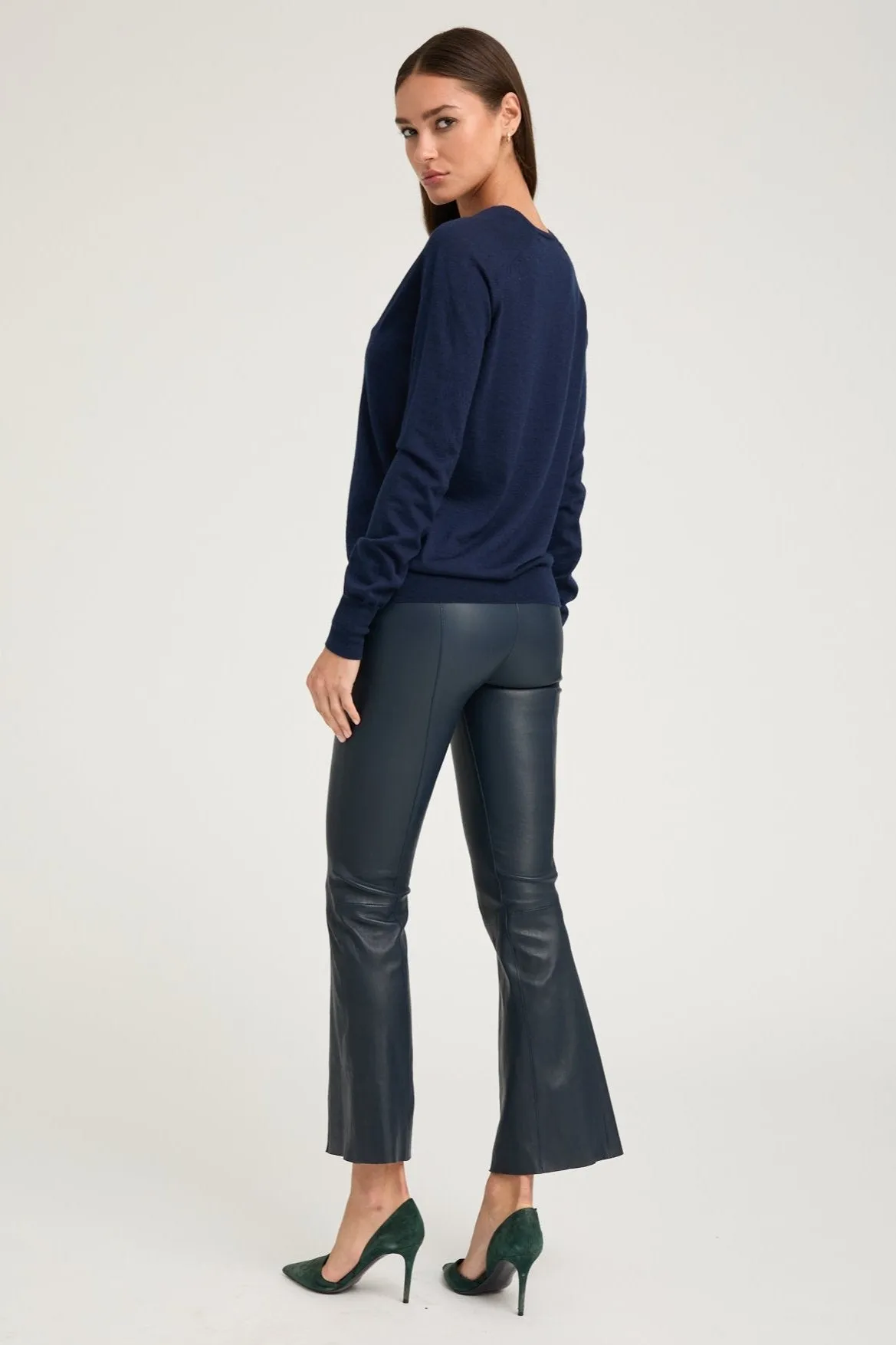Midnight Leather Ankle Flare Pants with Princess Seams sold by SPRWMN product image thumbnail 4