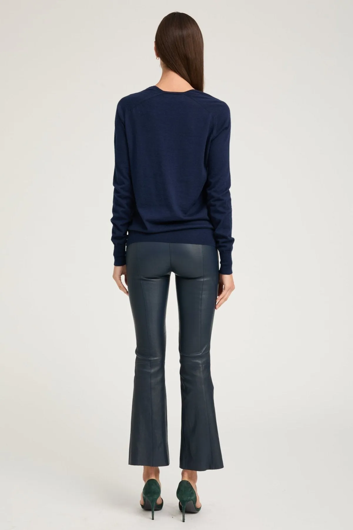 Midnight Leather Ankle Flare Pants with Princess Seams sold by SPRWMN product image thumbnail 3