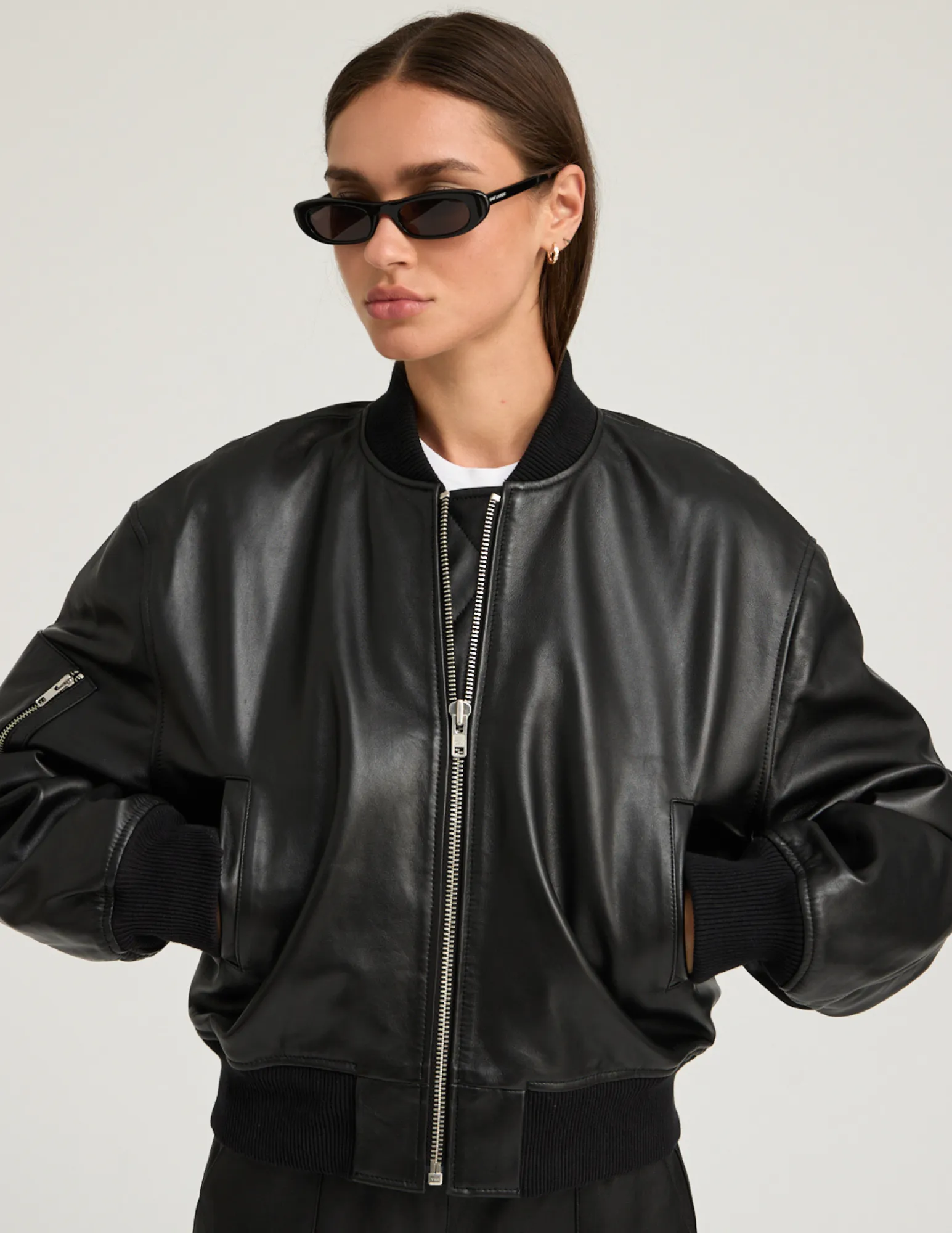 Black Leather Classic Bomber sold by SPRWMN