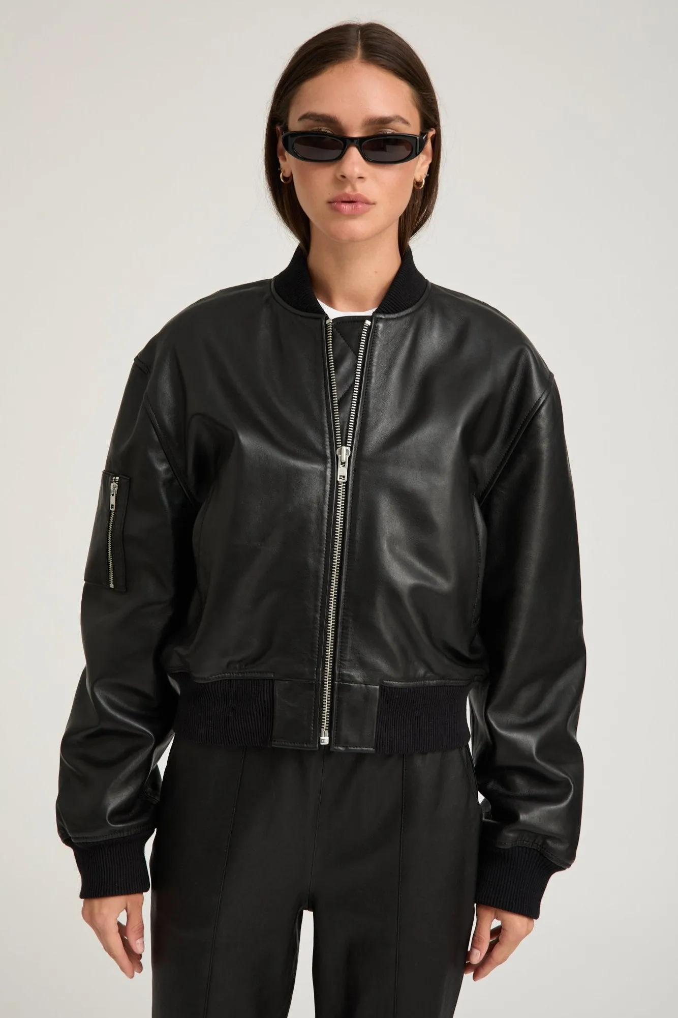 Black Leather Classic Bomber sold by SPRWMN product image thumbnail 2