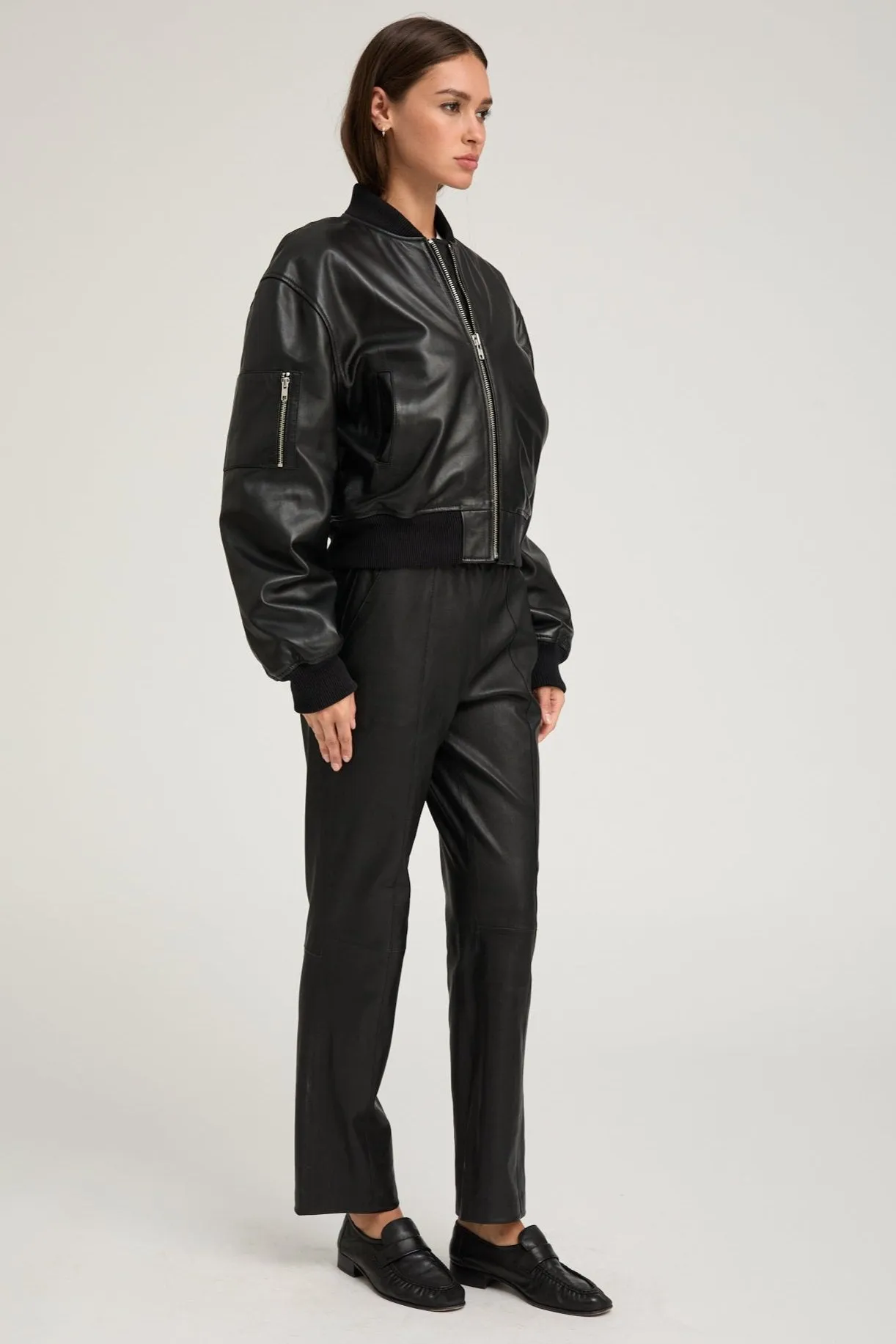 Black Leather Classic Bomber sold by SPRWMN product image thumbnail 4