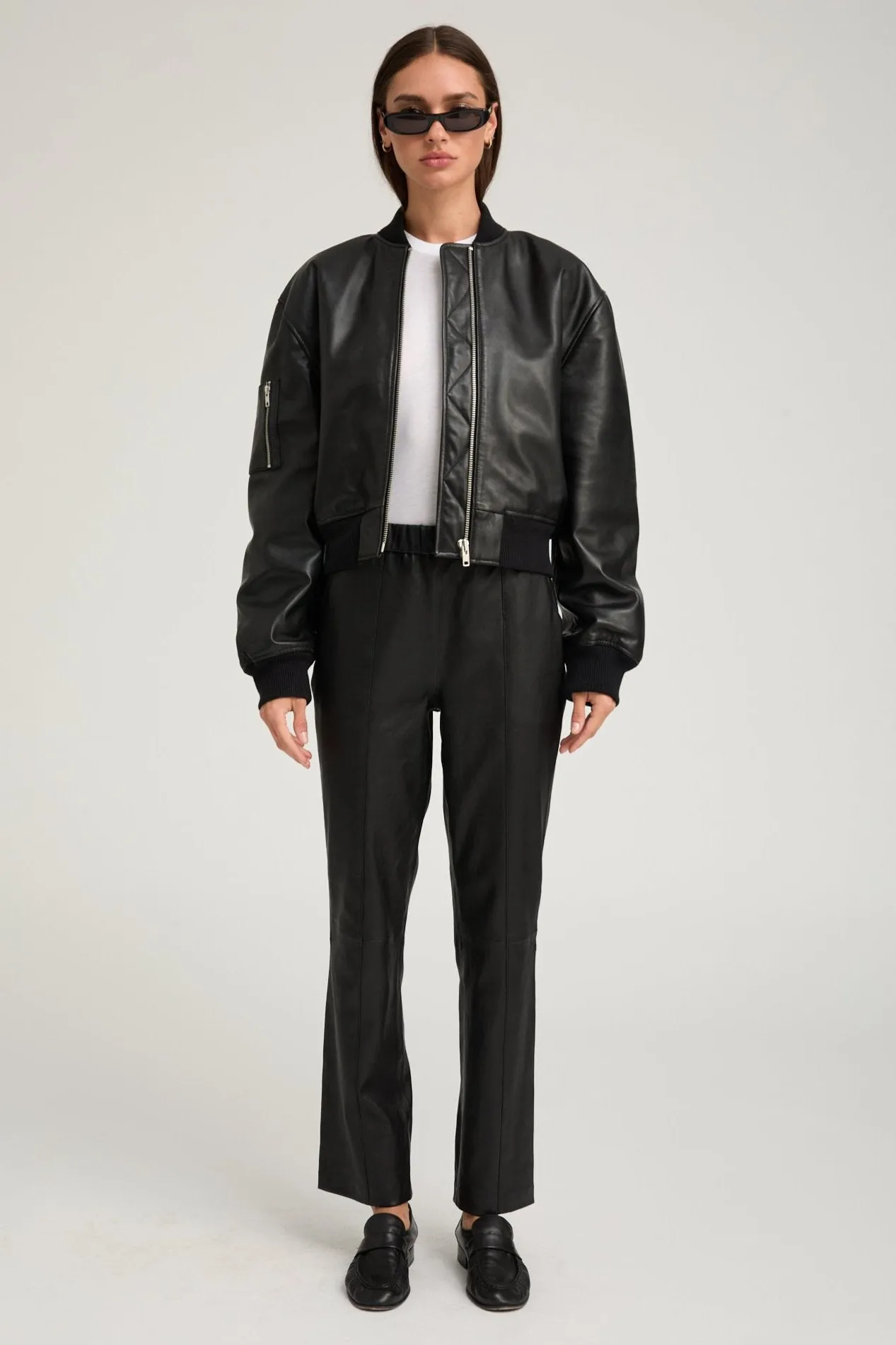 Black Leather Classic Bomber sold by SPRWMN product image thumbnail 3