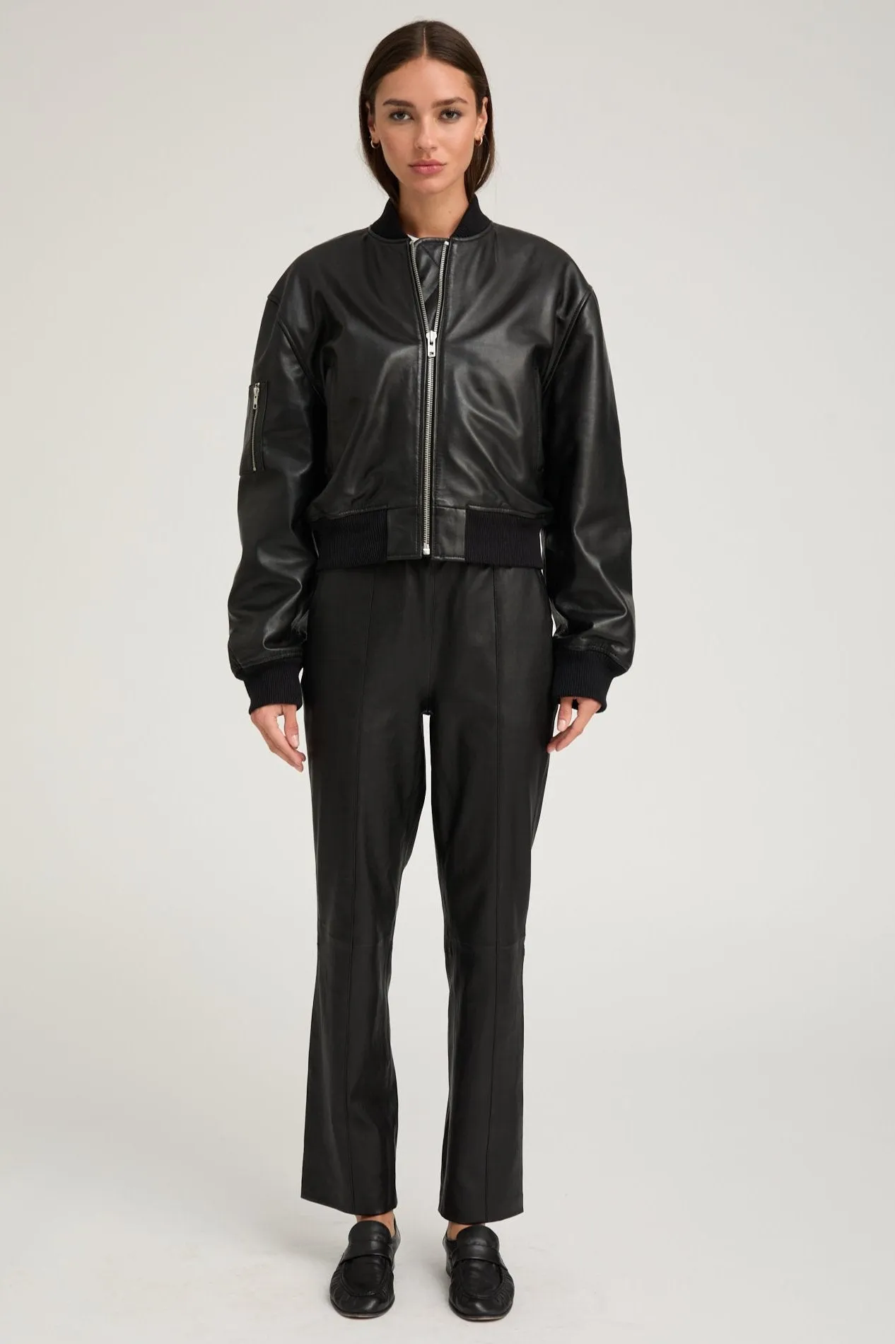 Black Leather Classic Bomber sold by SPRWMN product image thumbnail 5