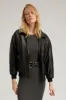 Black Leather Cropped Aviator Bomber sold by SPRWMN