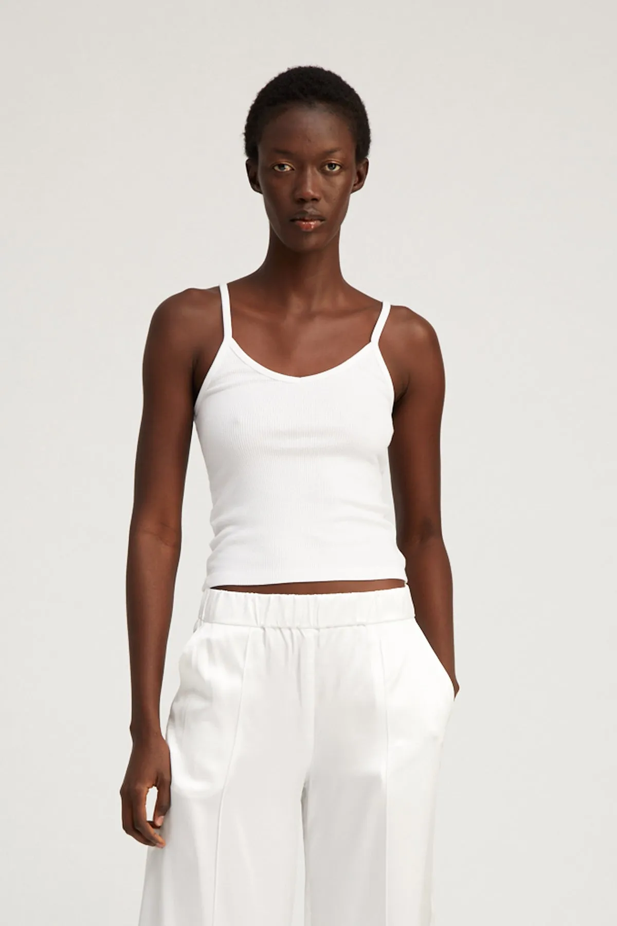 White Rib V-Neck Tank sold by SPRWMN