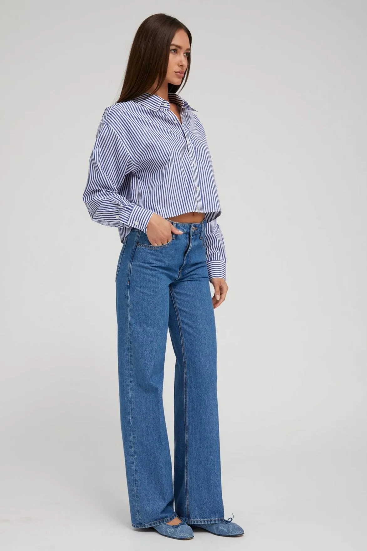 Royal Blue Striped Cropped Button Down sold by SPRWMN product image thumbnail 3