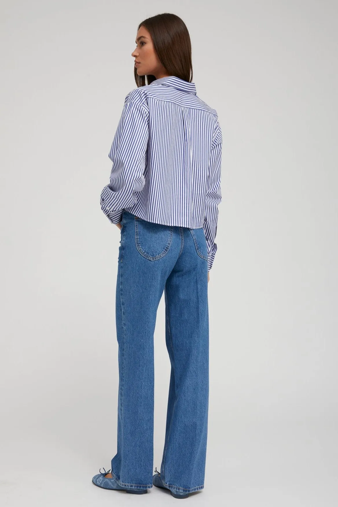 Royal Blue Striped Cropped Button Down sold by SPRWMN product image thumbnail 4