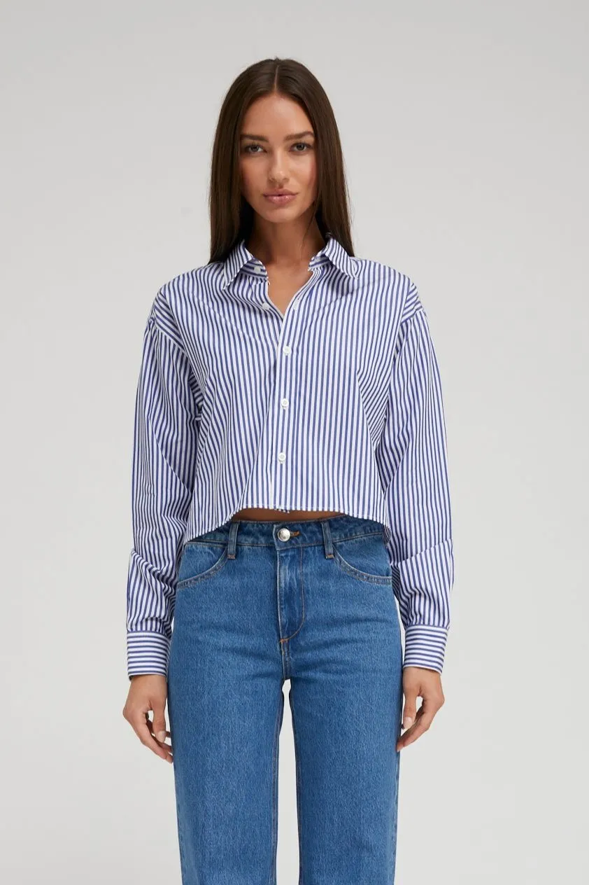 Royal Blue Striped Cropped Button Down sold by SPRWMN