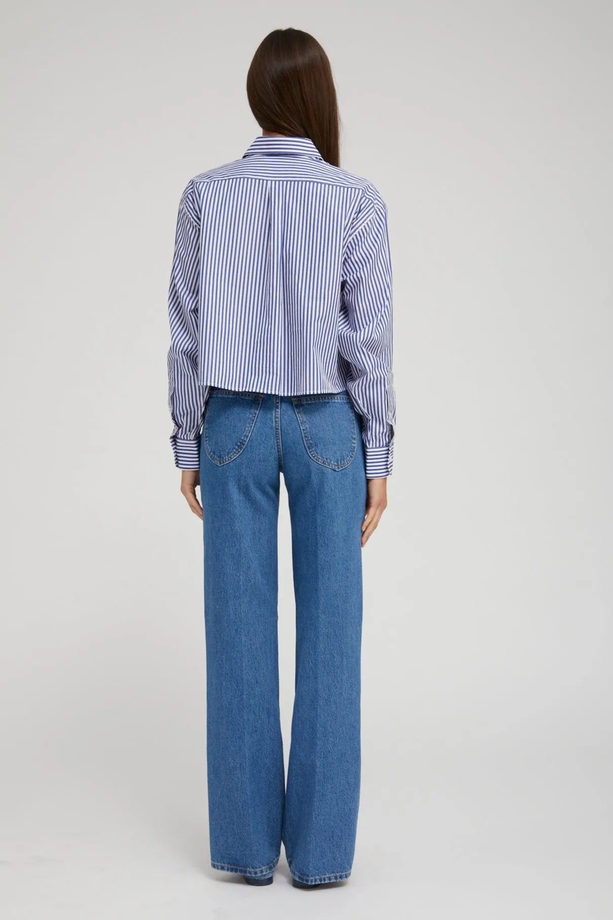 Royal Blue Striped Cropped Button Down sold by SPRWMN product image thumbnail 5