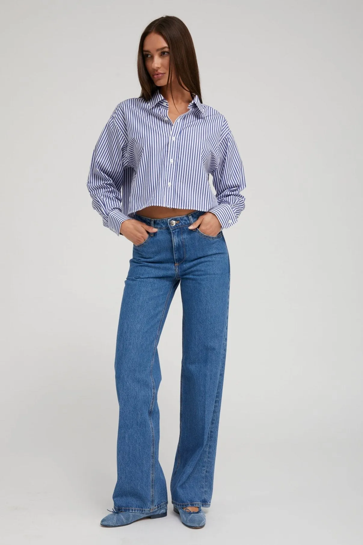 Royal Blue Striped Cropped Button Down sold by SPRWMN product image thumbnail 2