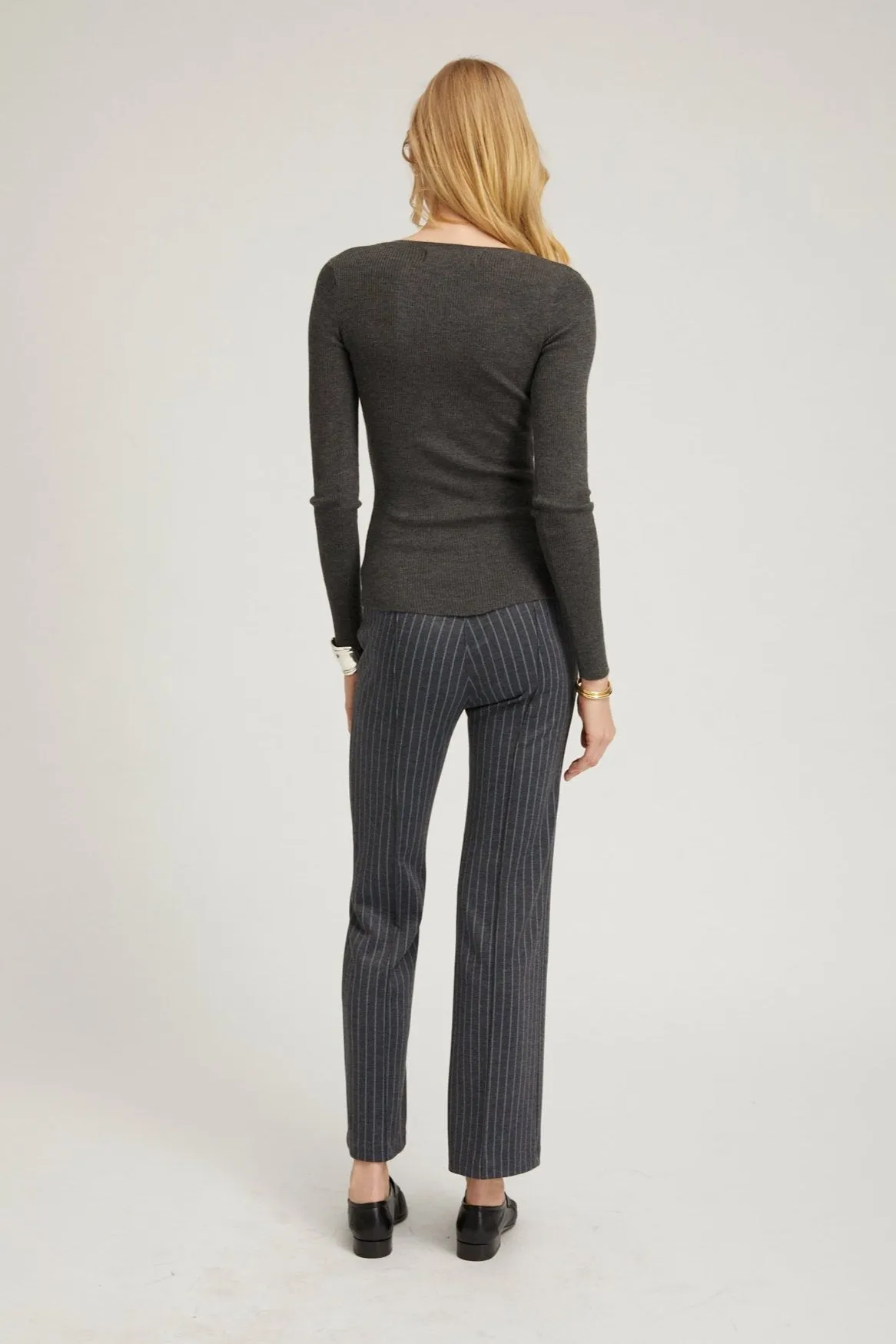 Grey Pinstripe Ankle Flare Pintuck Pants sold by SPRWMN product image thumbnail 4