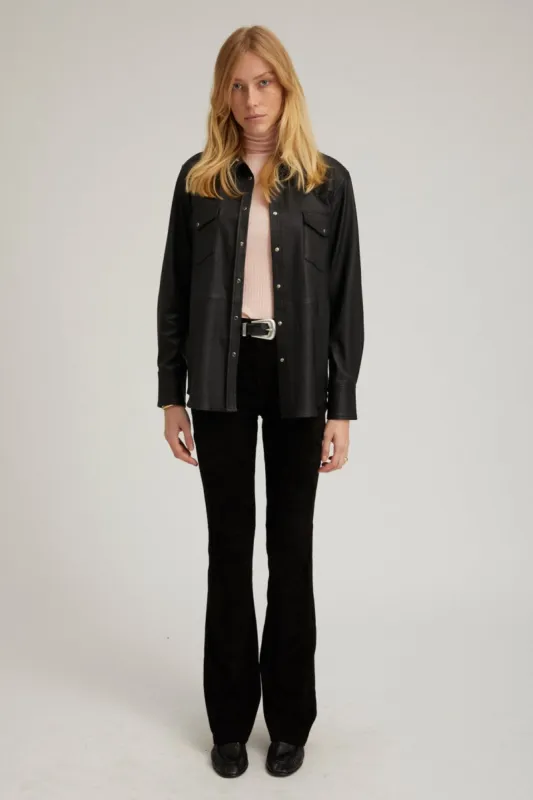 Black Suede 5 Pocket Micro Flare Pants sold by SPRWMN