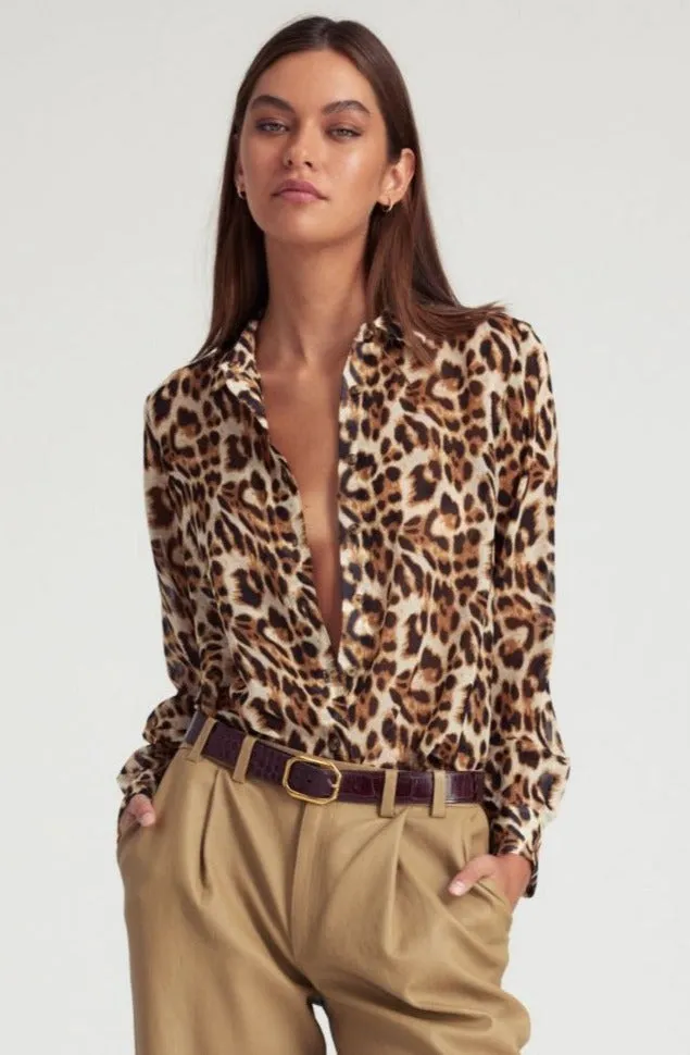 Leopard Silk Fitted Button Down sold by SPRWMN
