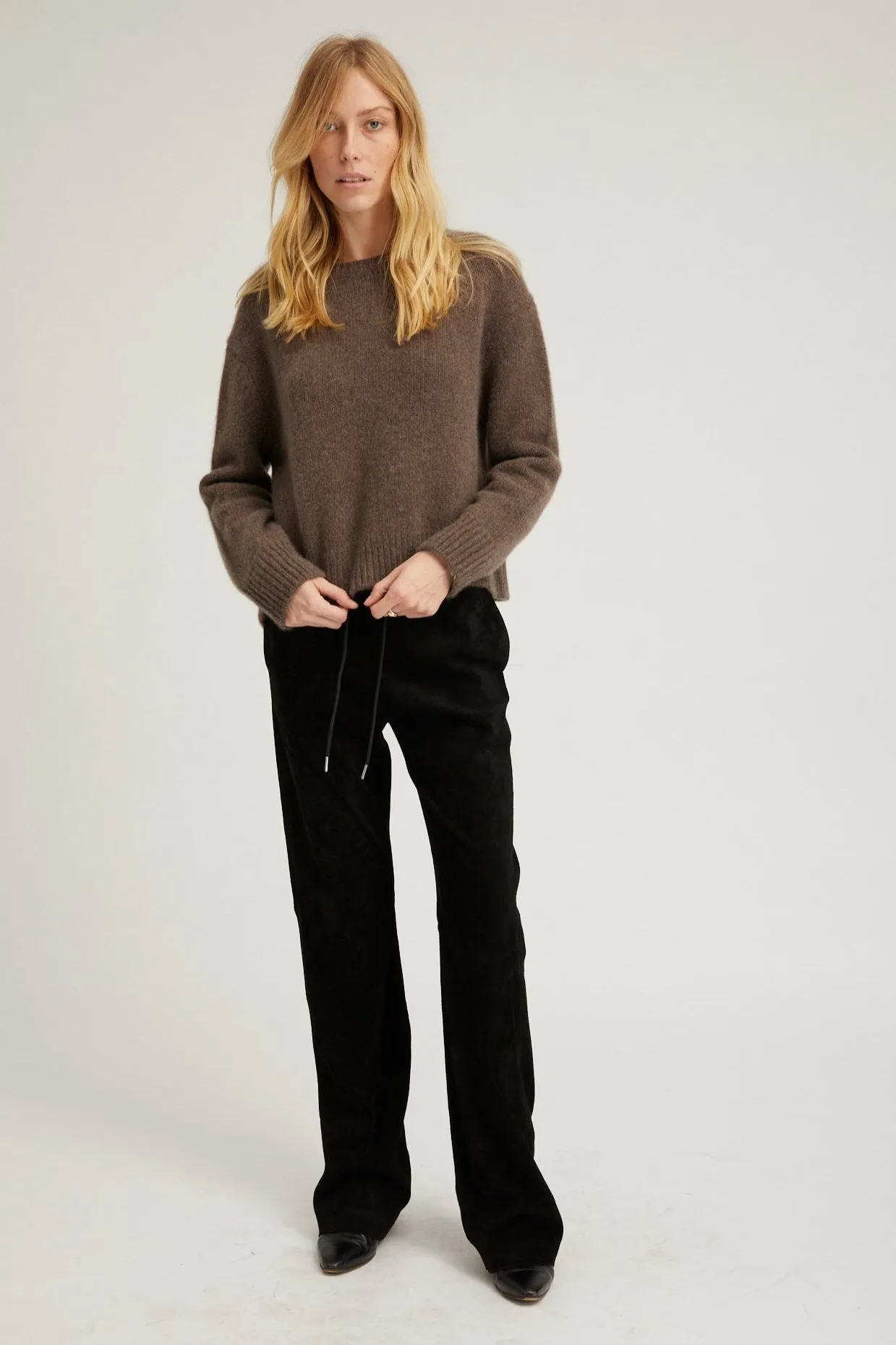 Black Suede Straight Leg Pants sold by SPRWMN
