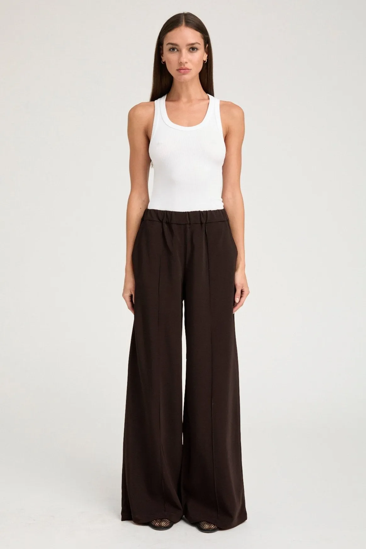 Americano Crepe Wide Leg Pintuck Trousers sold by SPRWMN
